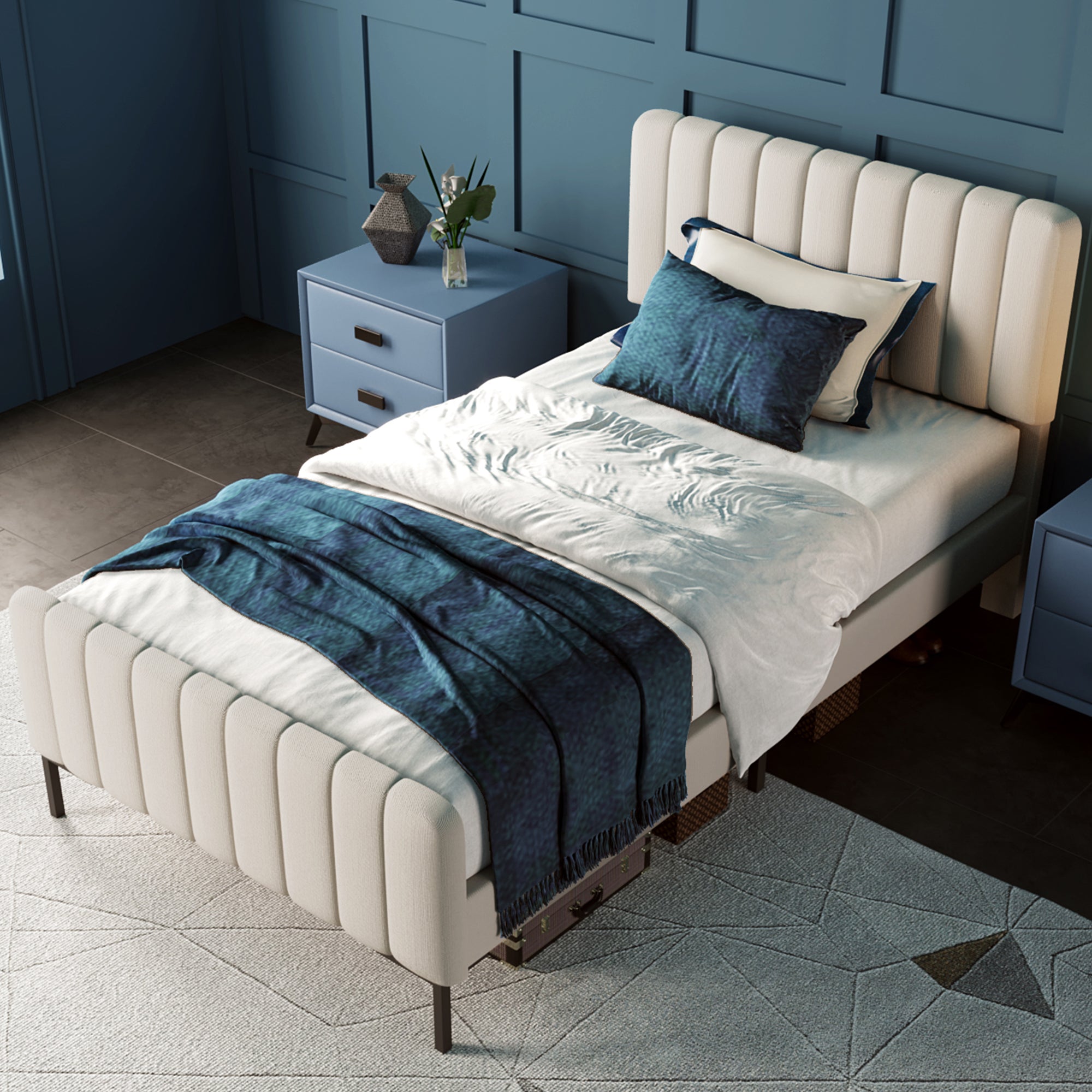 Logidon Gestoffeerd bed 90x200 cm met verstelbaar hoofdbord grijsbeige