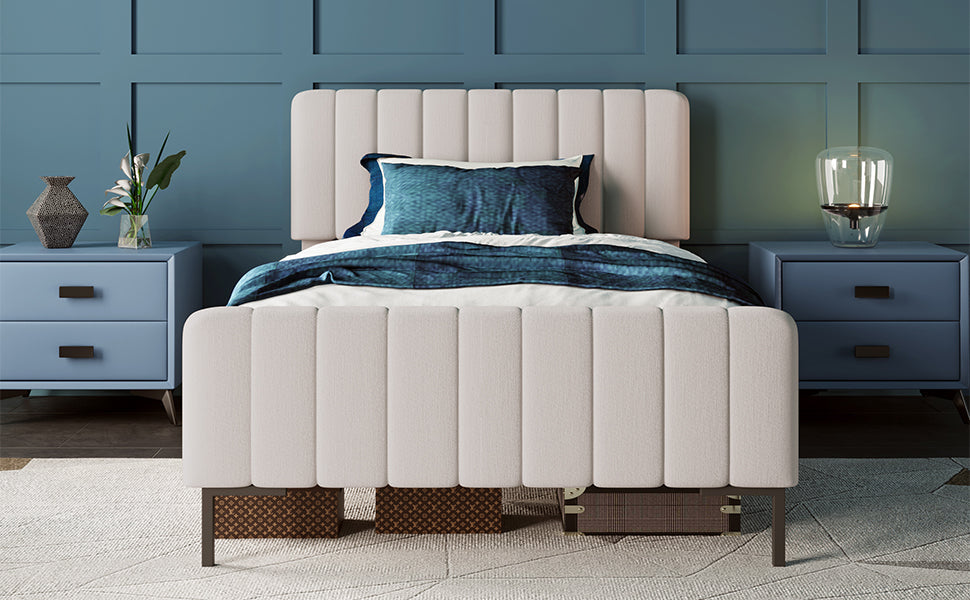 Logidon Gestoffeerd bed 90x200 cm met verstelbaar hoofdbord grijsbeige