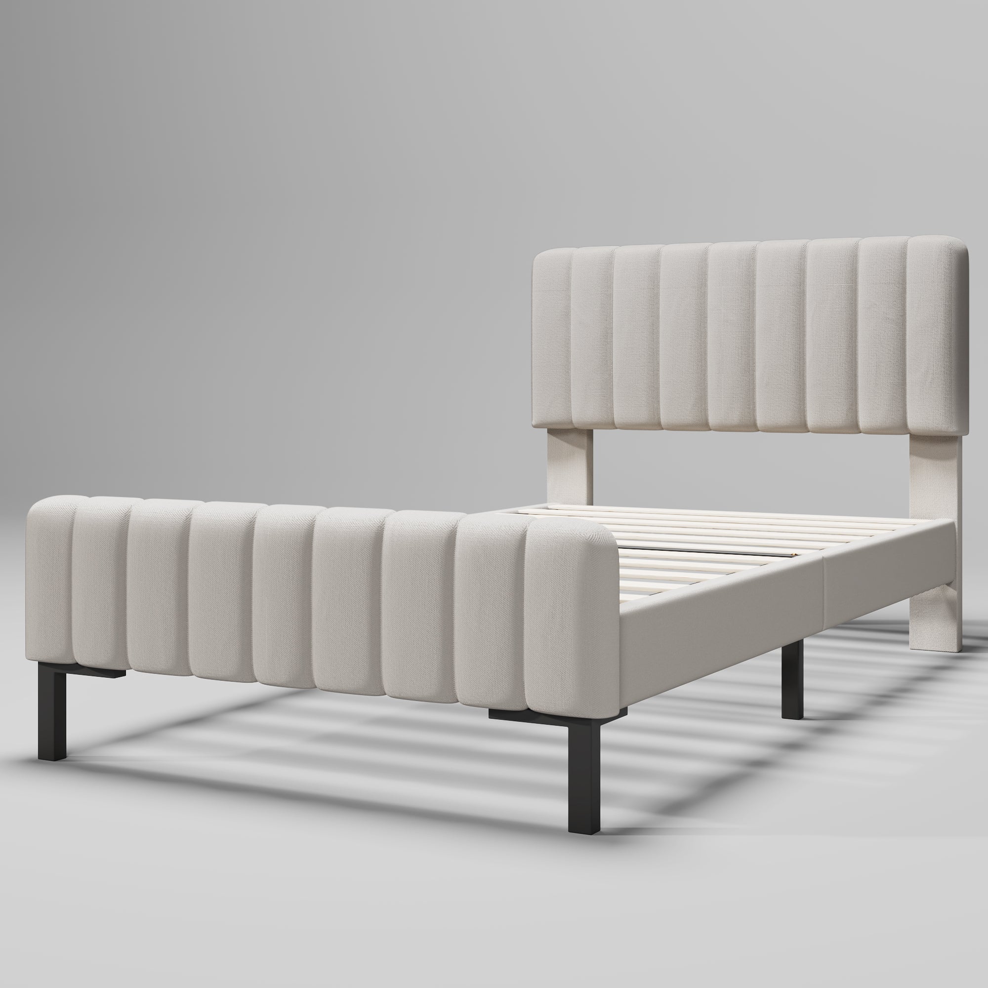 Logidon Gestoffeerd bed 90x200 cm met verstelbaar hoofdbord grijsbeige