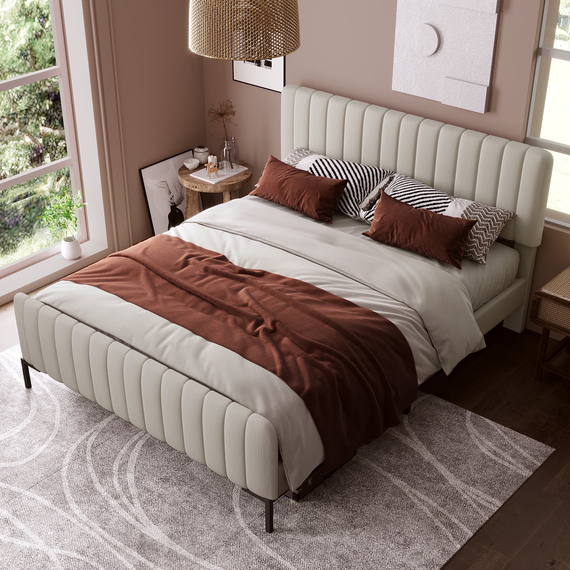 Logidon gestoffeerd bed 140x200 grijsbeige verstelbaar hoofdbord