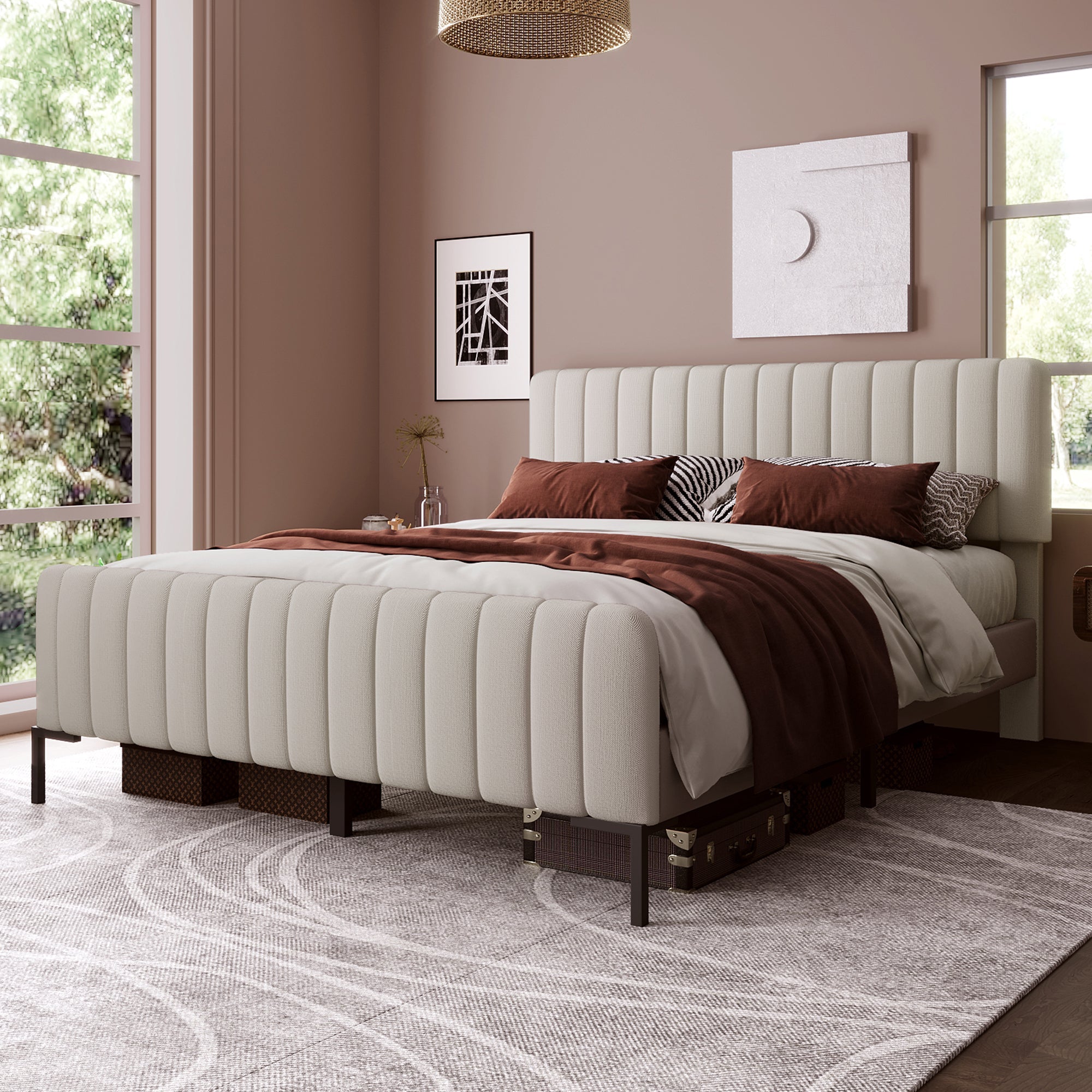 Logidon gestoffeerd bed 160x200 grijsbeige verstelbaar hoofdeinde