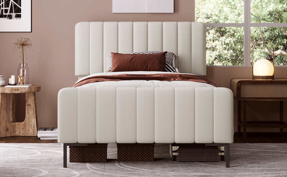 Logidon Gestoffeerd bed 90x200 cm met verstelbaar hoofdbord grijsbeige