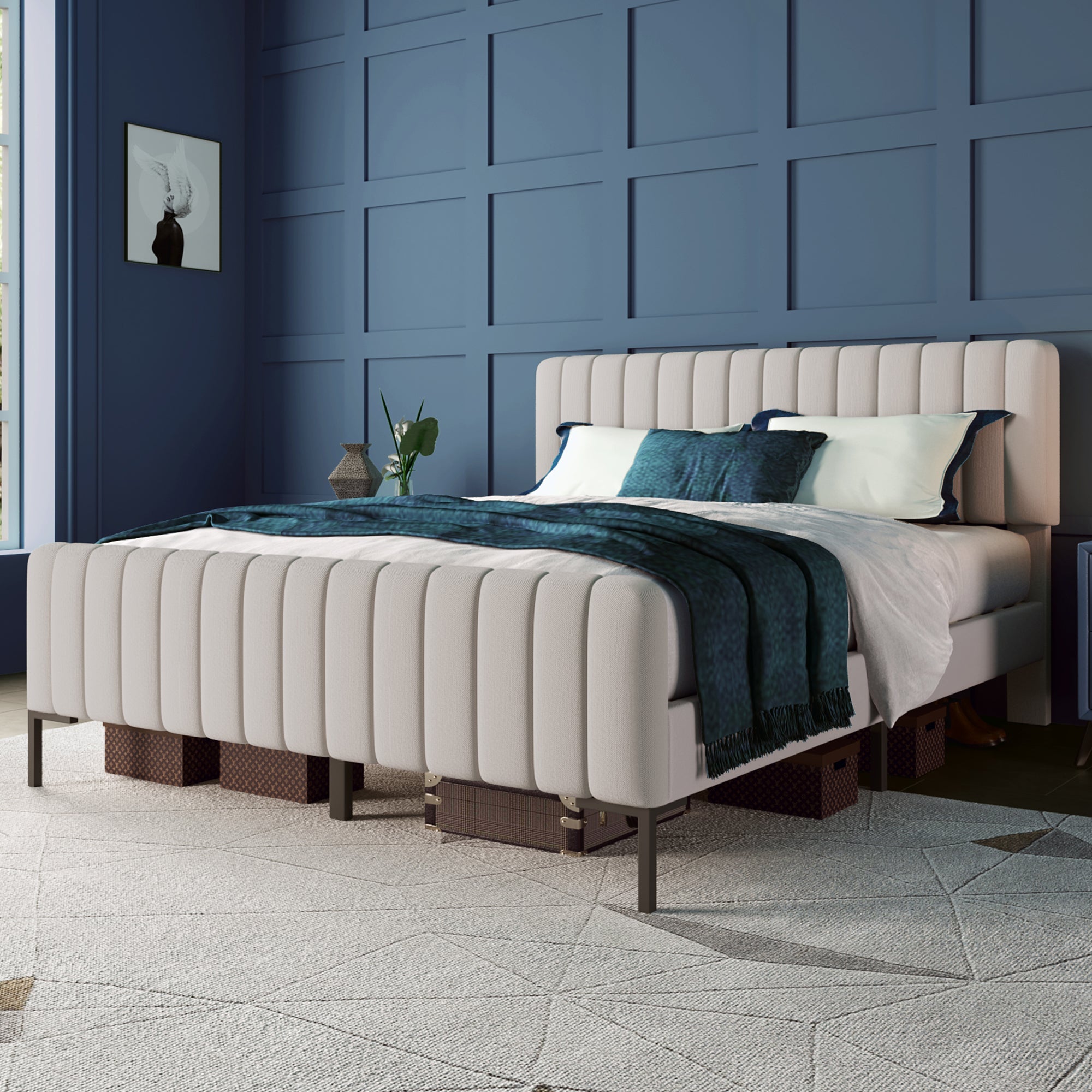 Logidon Gestoffeerd bed 160x200 met verstelbaar hoofdeinde grijsbeige