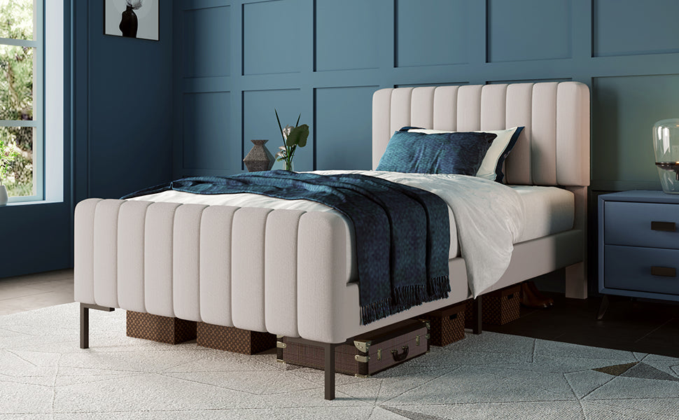 Logidon Gestoffeerd bed 90x200 cm met verstelbaar hoofdbord grijsbeige