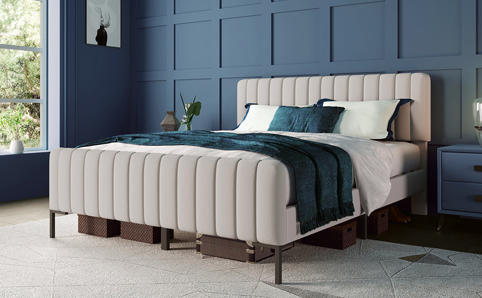 Logidon gestoffeerd bed 180x200 grijsbeige verstelbaar hoofdeinde