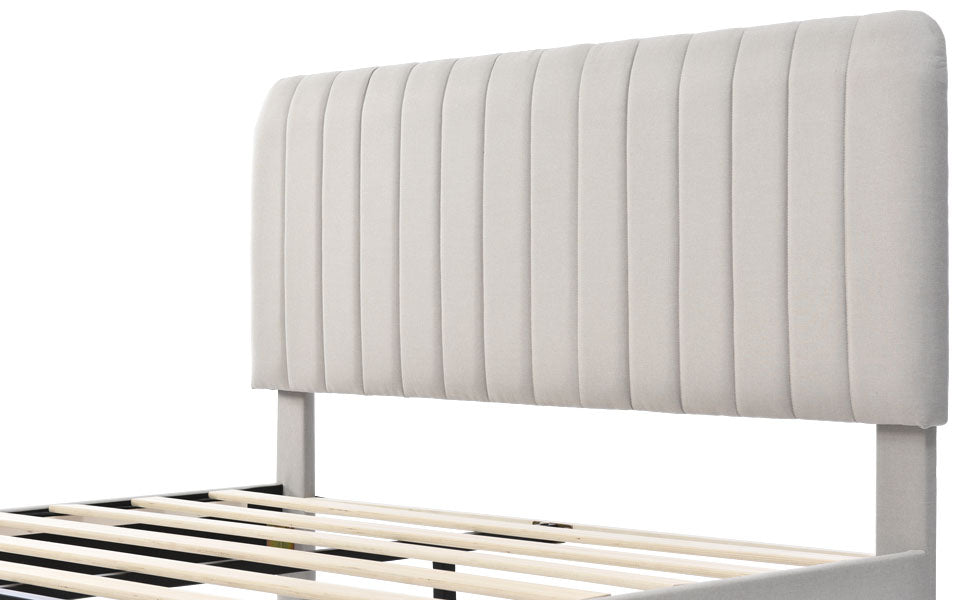Logidon gestoffeerd bed tweepersoonsbed 140x200 verstelbaar hoofdbord grijsbeige
