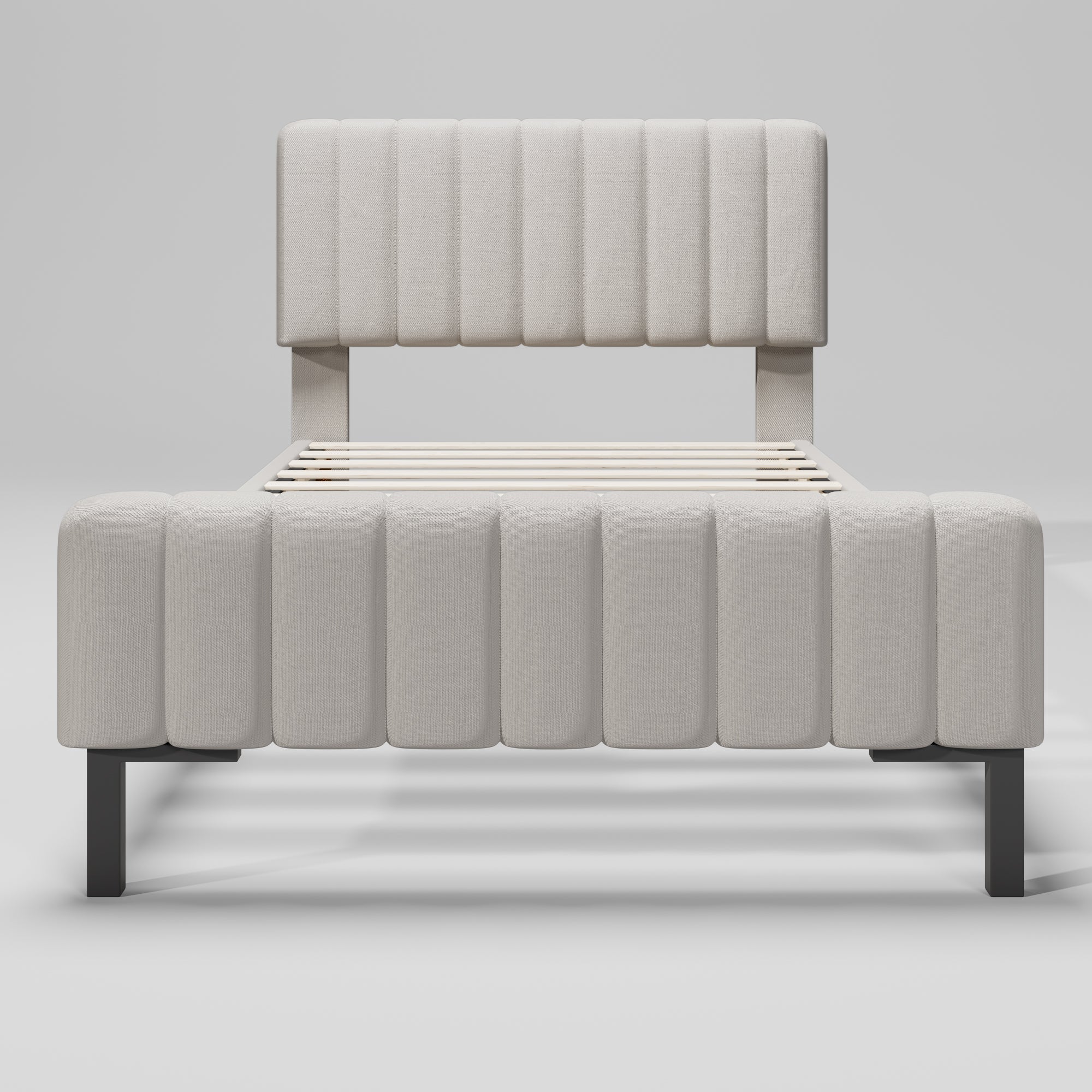 Logidon Gestoffeerd bed 90x200 cm met verstelbaar hoofdbord grijsbeige
