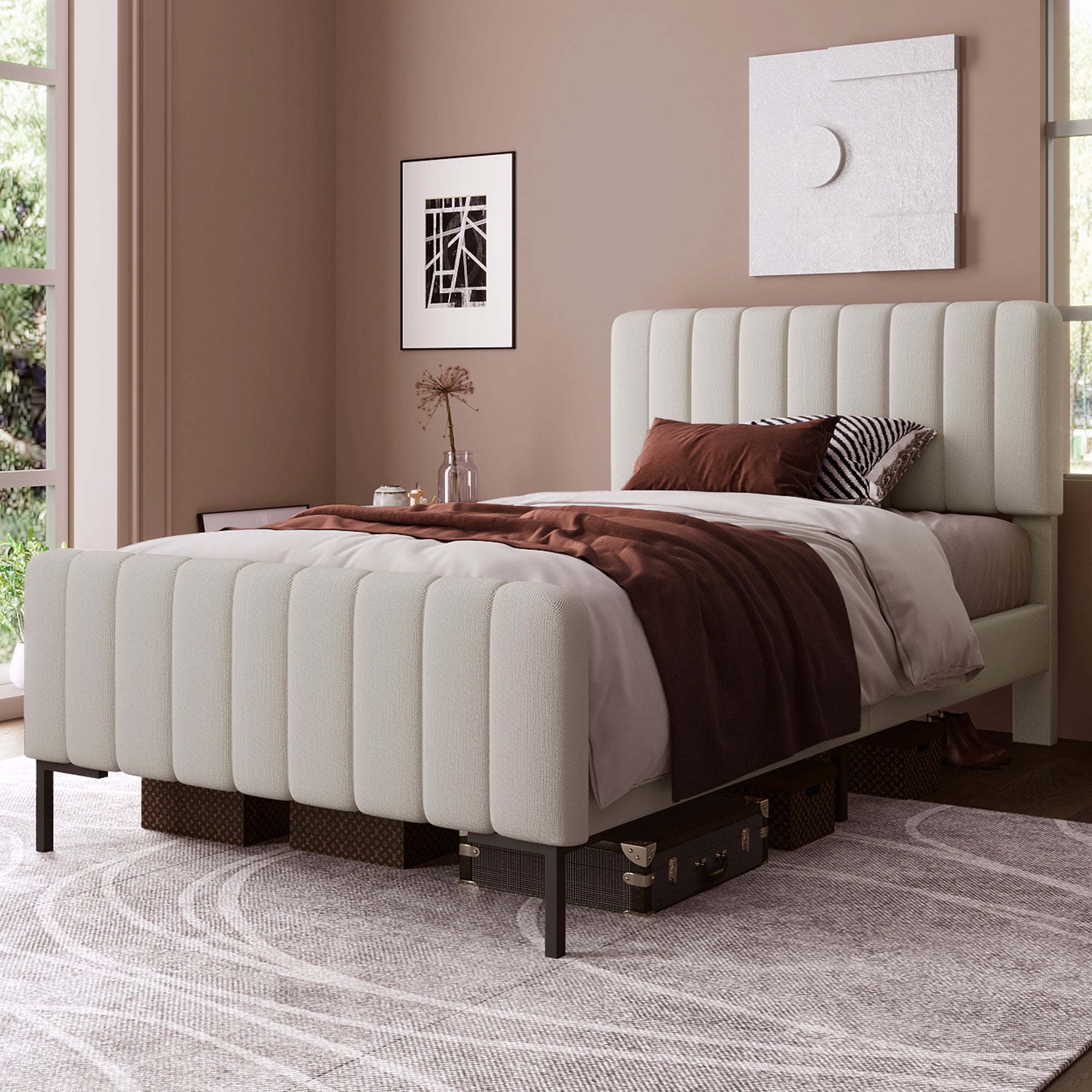 Logidon Gestoffeerd bed 90x200 cm met verstelbaar hoofdbord grijsbeige