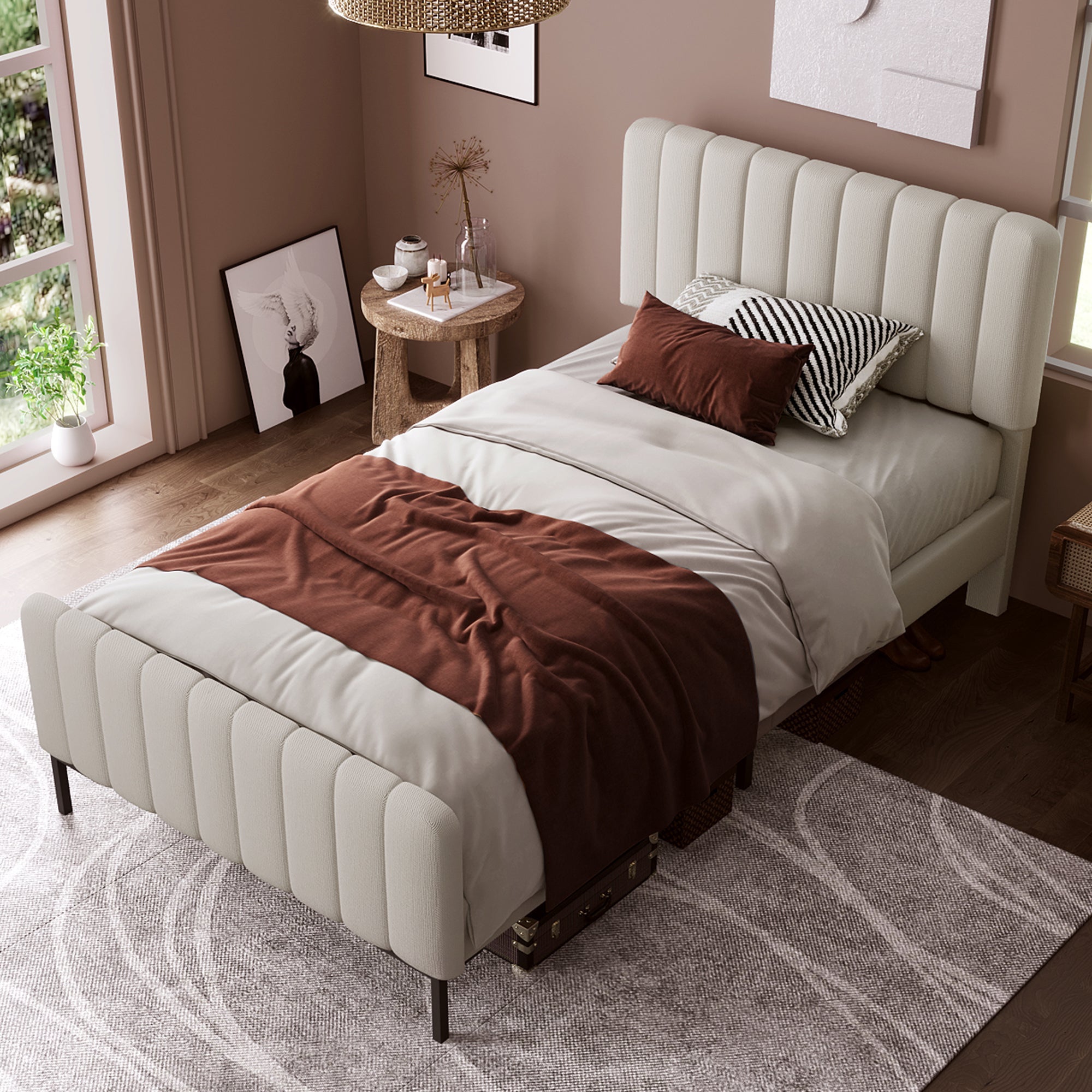 Logidon Gestoffeerd bed 90x200 cm met verstelbaar hoofdbord grijsbeige