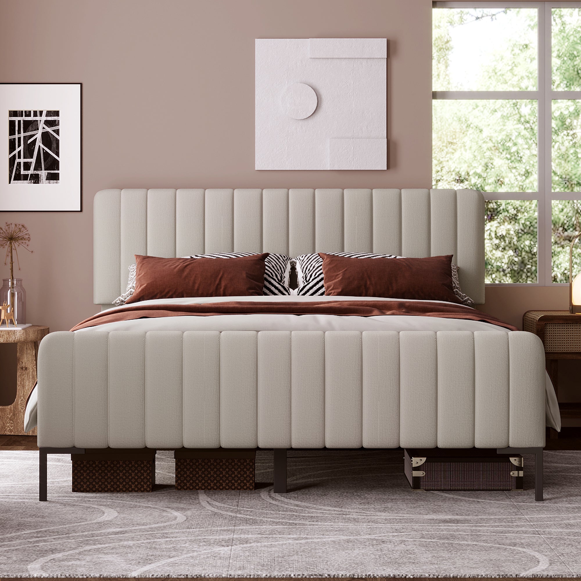Logidon gestoffeerd bed 160x200 grijsbeige verstelbaar hoofdeinde