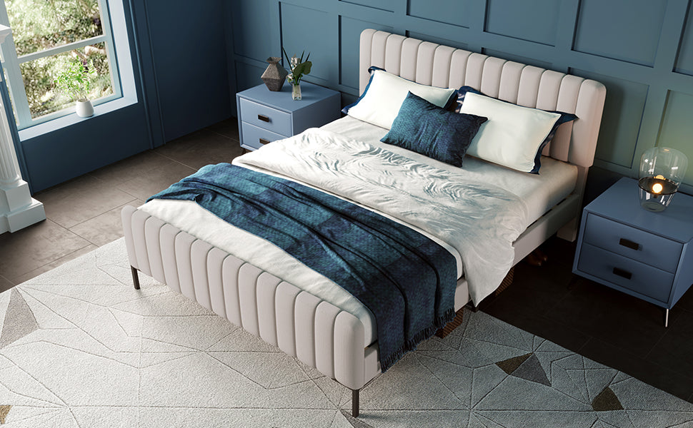 Logidon gestoffeerd bed tweepersoonsbed 140x200 verstelbaar hoofdbord grijsbeige