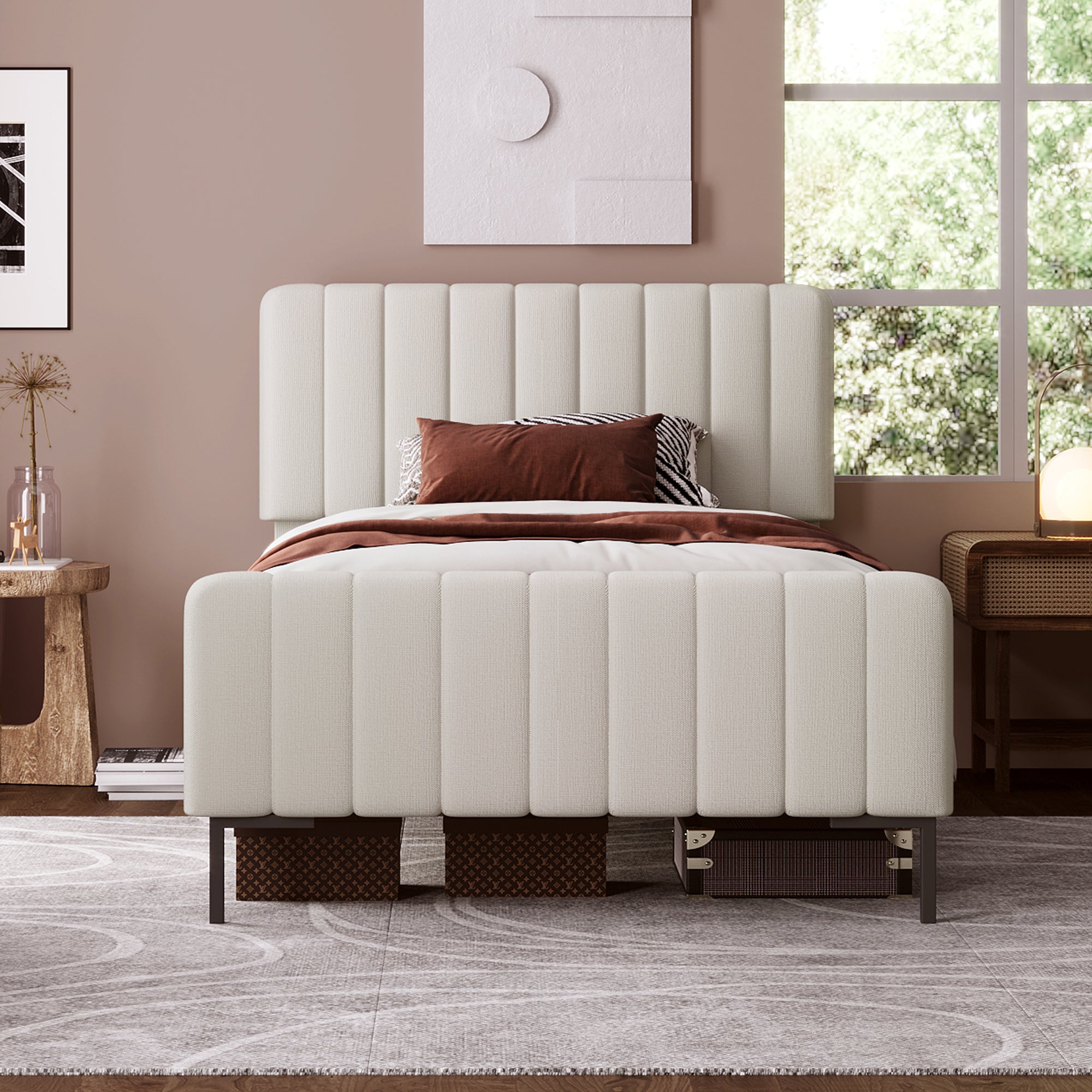 Logidon Gestoffeerd bed 90x200 cm met verstelbaar hoofdbord grijsbeige