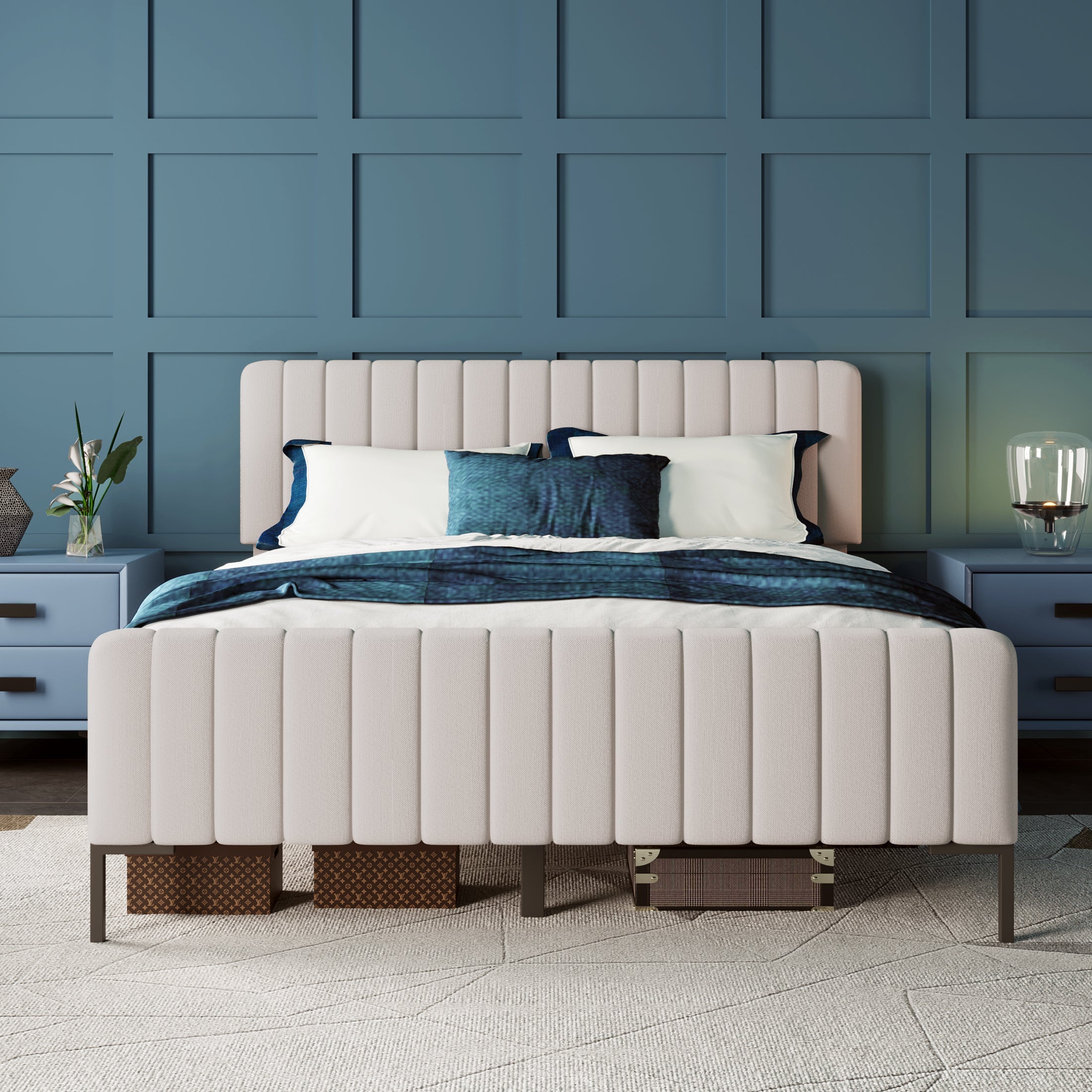 Logidon gestoffeerd bed 180x200 grijsbeige verstelbaar hoofdeinde