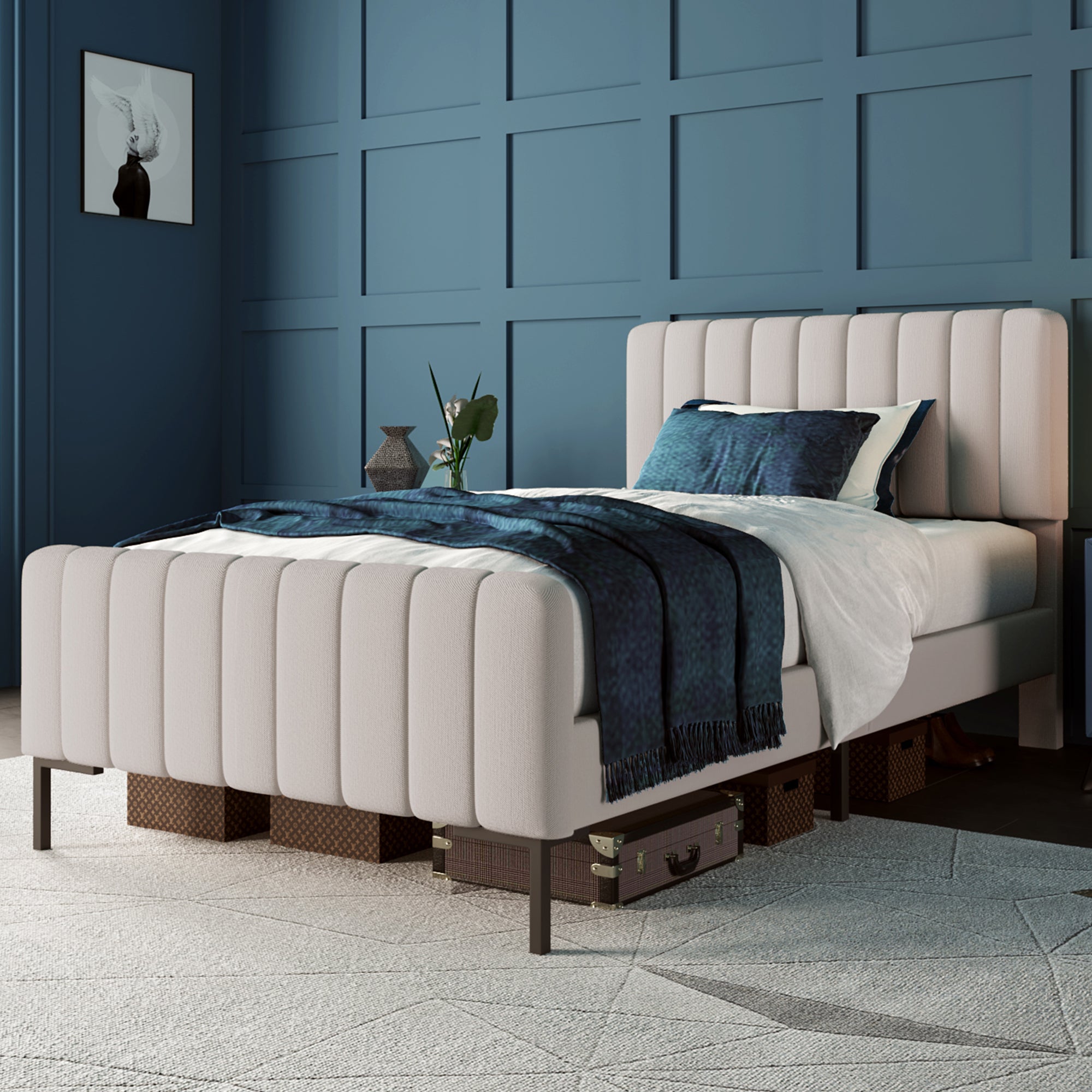 Logidon Gestoffeerd bed 90x200 cm met verstelbaar hoofdbord grijsbeige