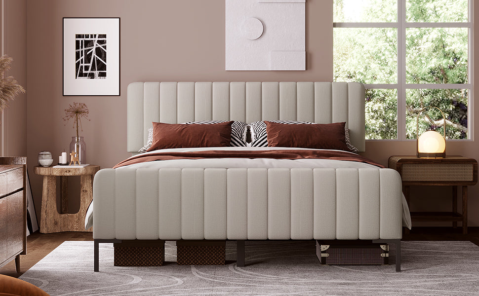 Logidon gestoffeerd bed tweepersoonsbed 140x200 verstelbaar hoofdbord grijsbeige
