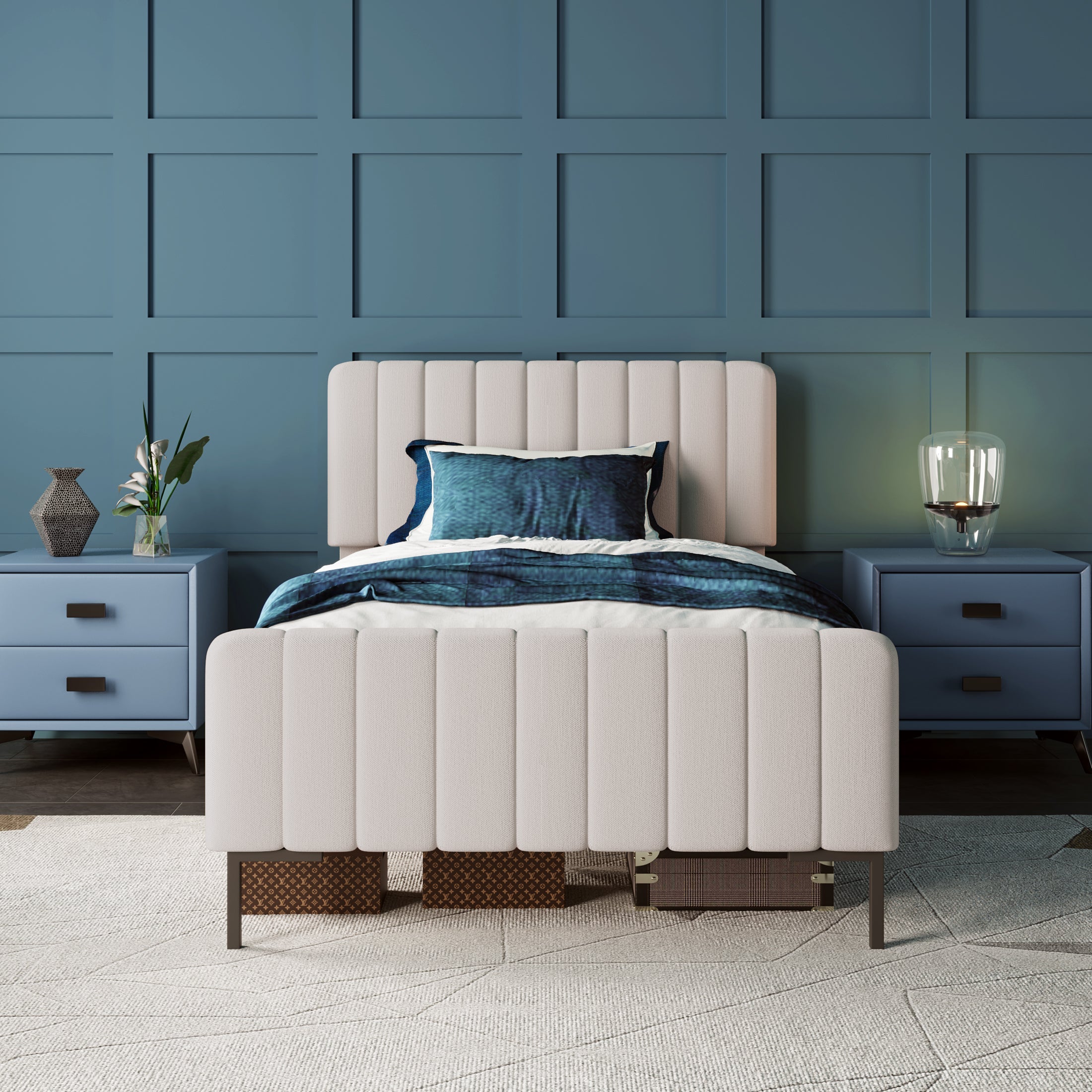 Logidon Gestoffeerd bed 90x200 cm met verstelbaar hoofdbord grijsbeige