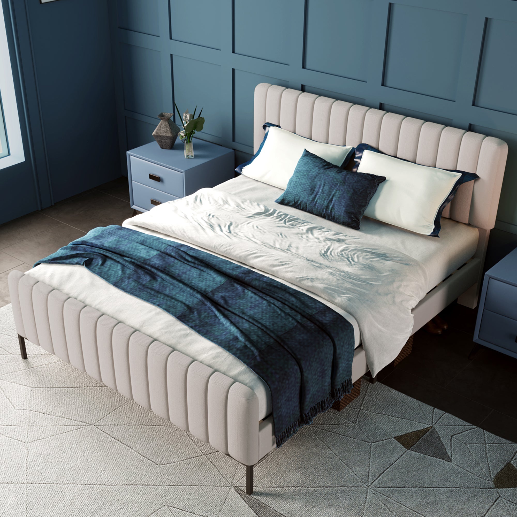Logidon gestoffeerd bed tweepersoonsbed 140x200 verstelbaar hoofdbord grijsbeige