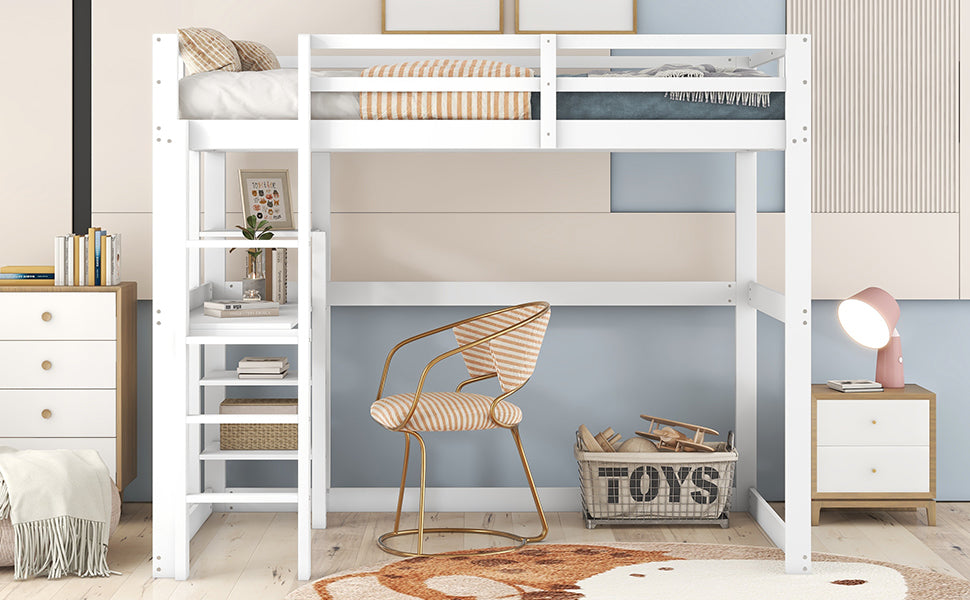 Logidon loft bed 140x200 white with desk and storage space