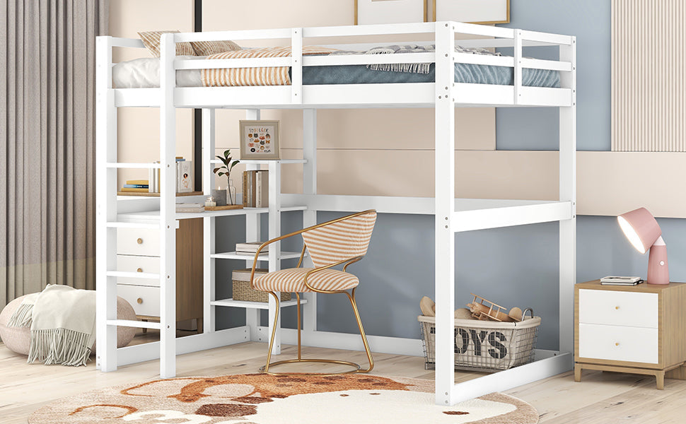 Logidon loft bed 140x200 white with desk and storage space