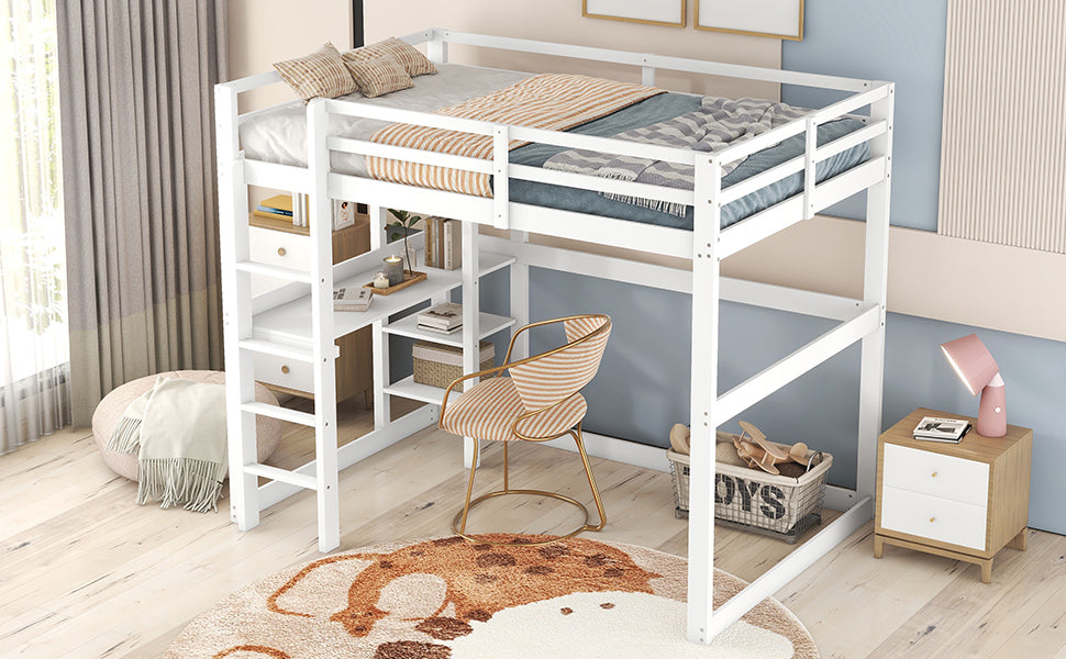 Logidon loft bed 140x200 white with desk and storage space