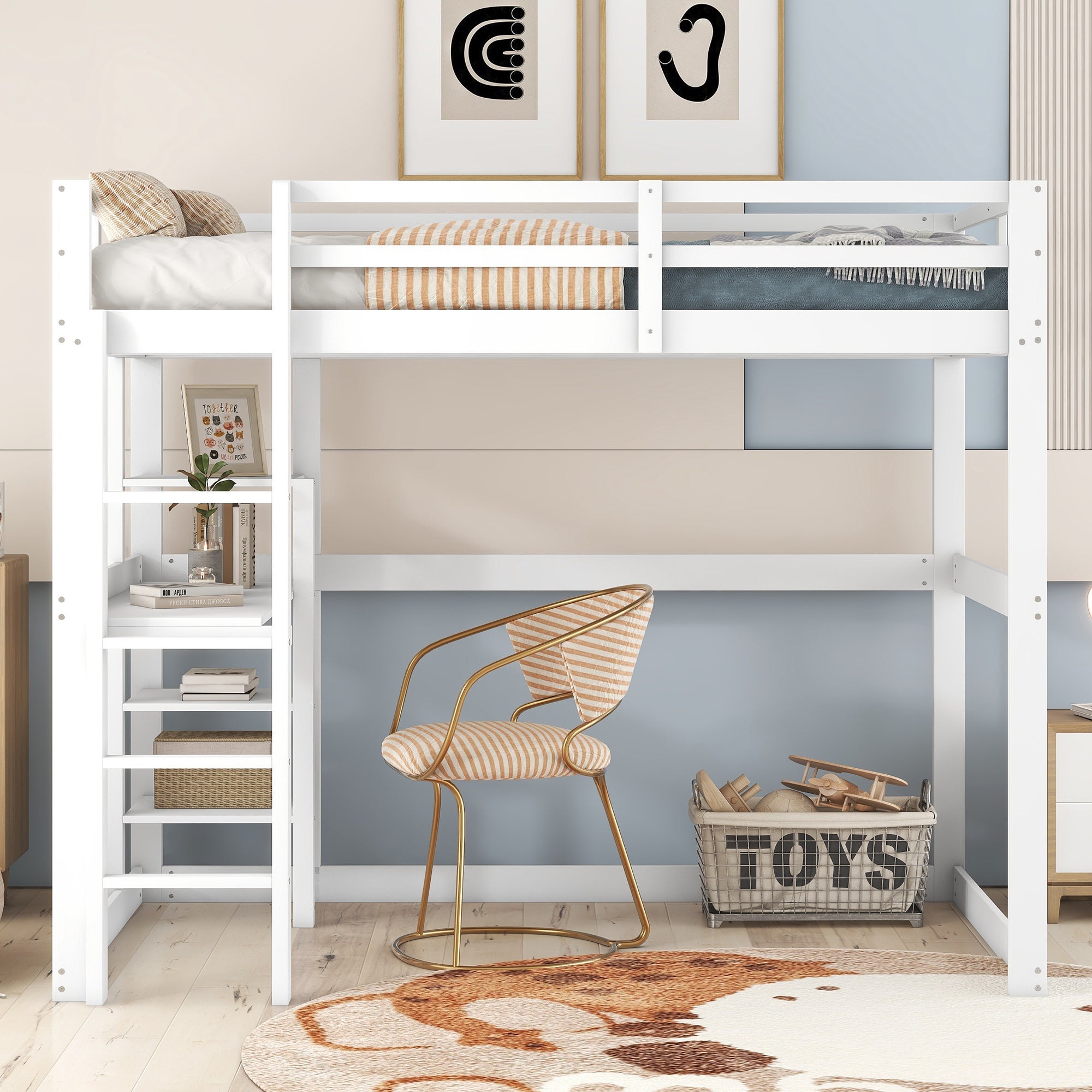 Logidon loft bed 140x200 white with desk and storage space