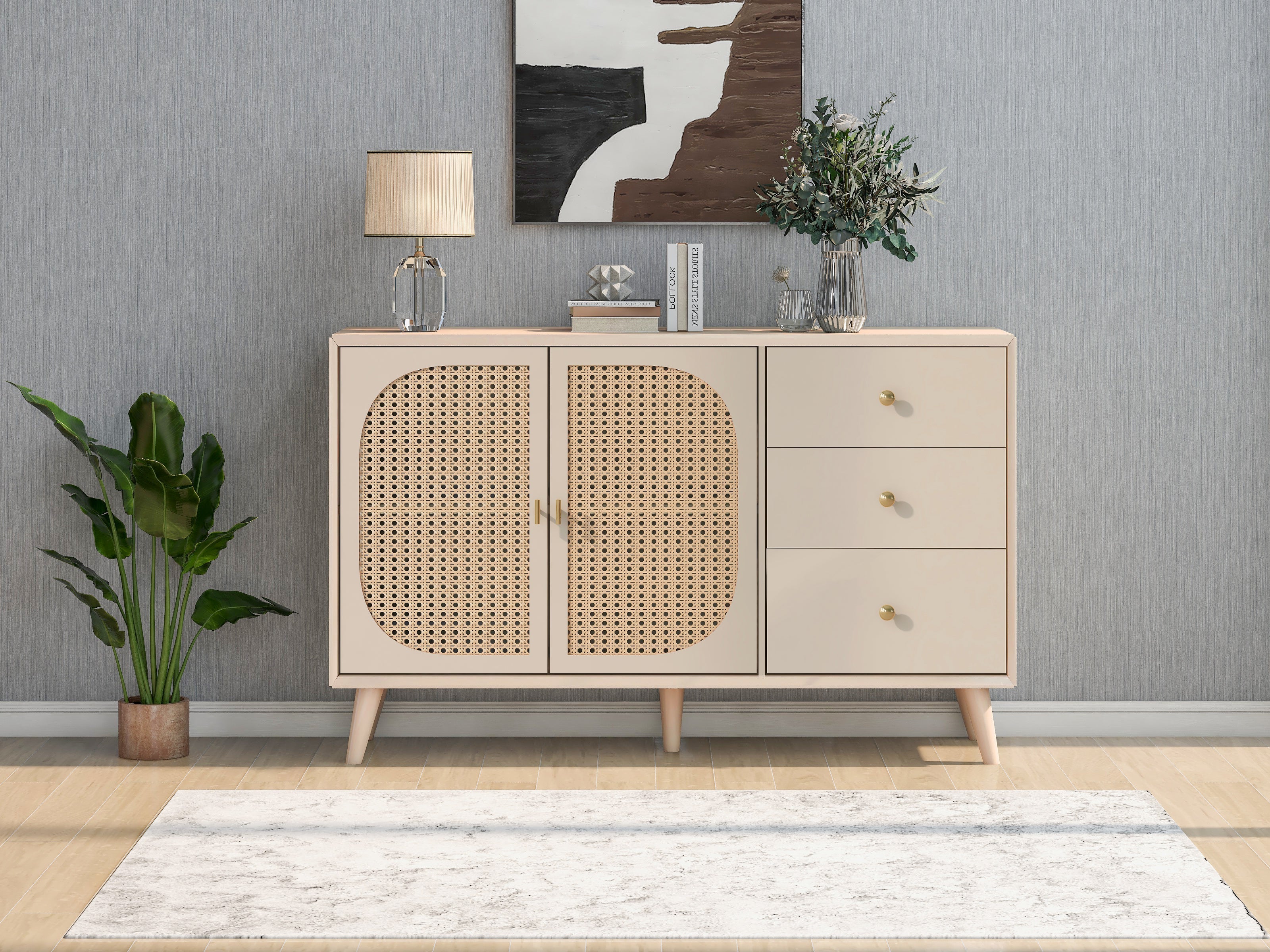 Logidon sideboard 120x40x82.5 cm cream offwhite with 2 doors and 3 drawers