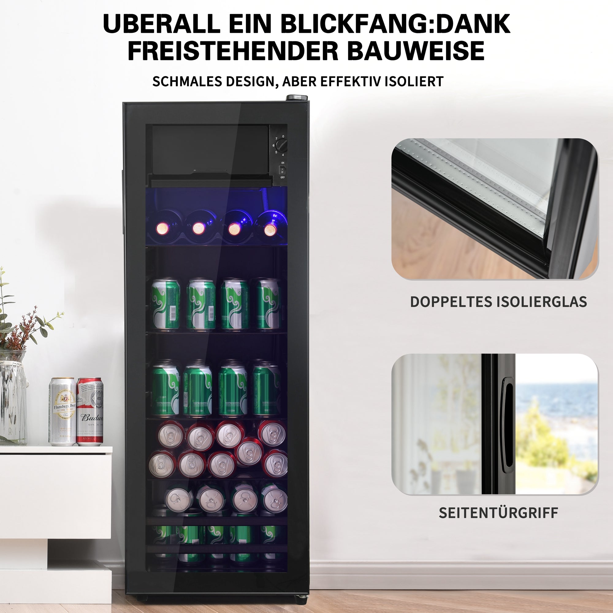 Logidon Minikoelkast 128L Zwart Stille werking 8L vriesgedeelte