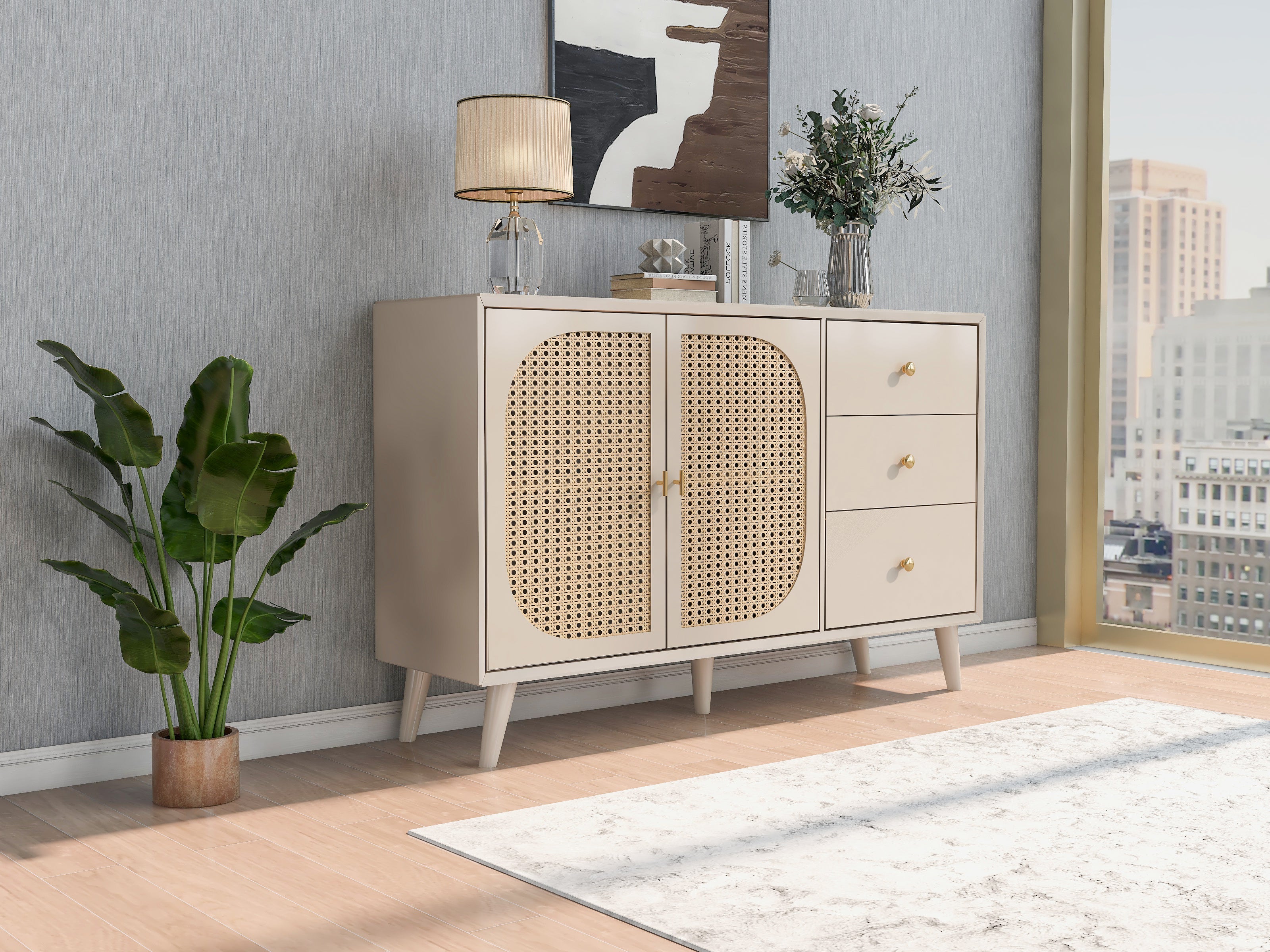 Logidon sideboard 120x40x82.5 cm cream offwhite with 2 doors and 3 drawers