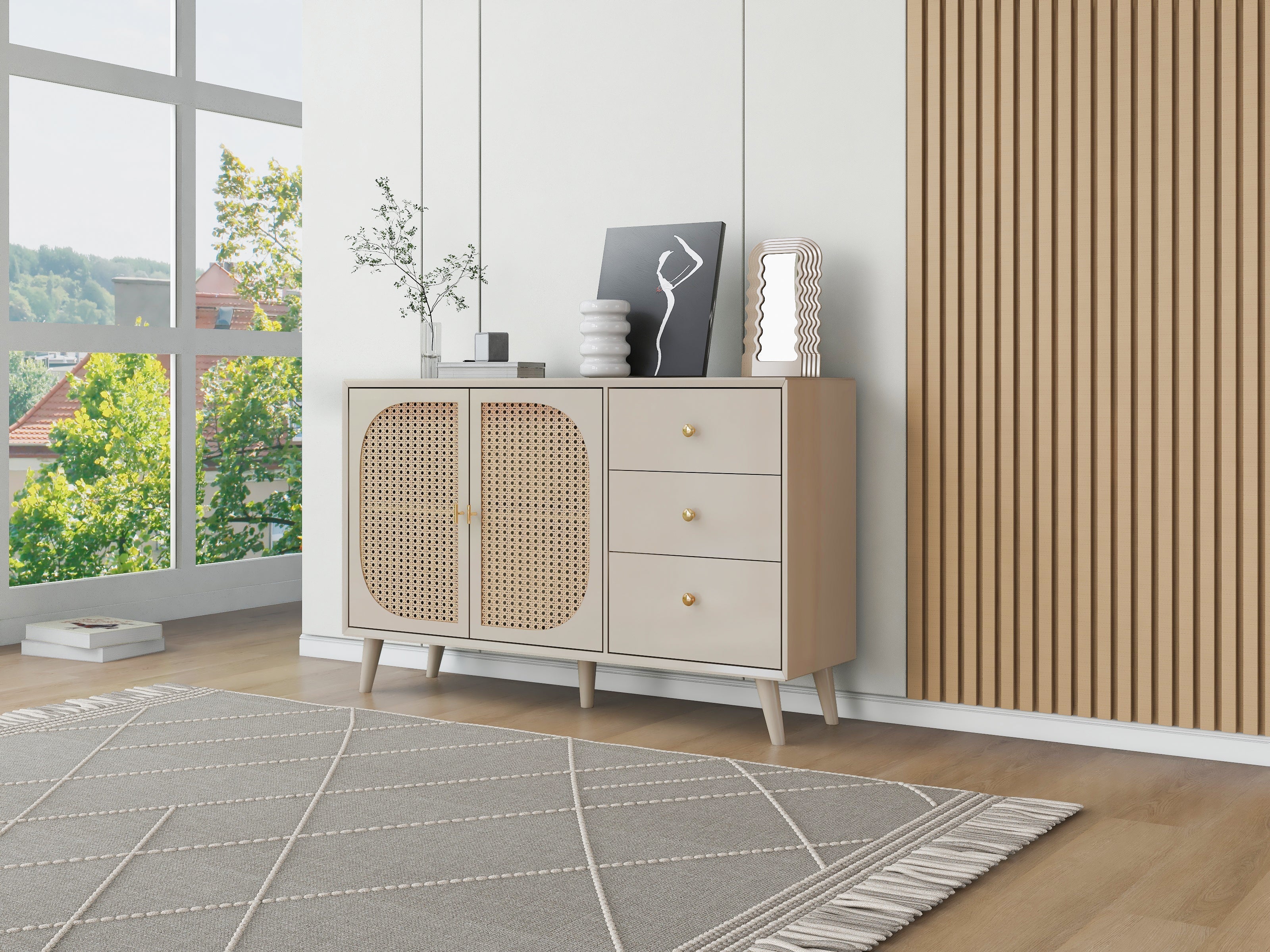 Logidon sideboard 120x40x82.5 cm cream offwhite with 2 doors and 3 drawers