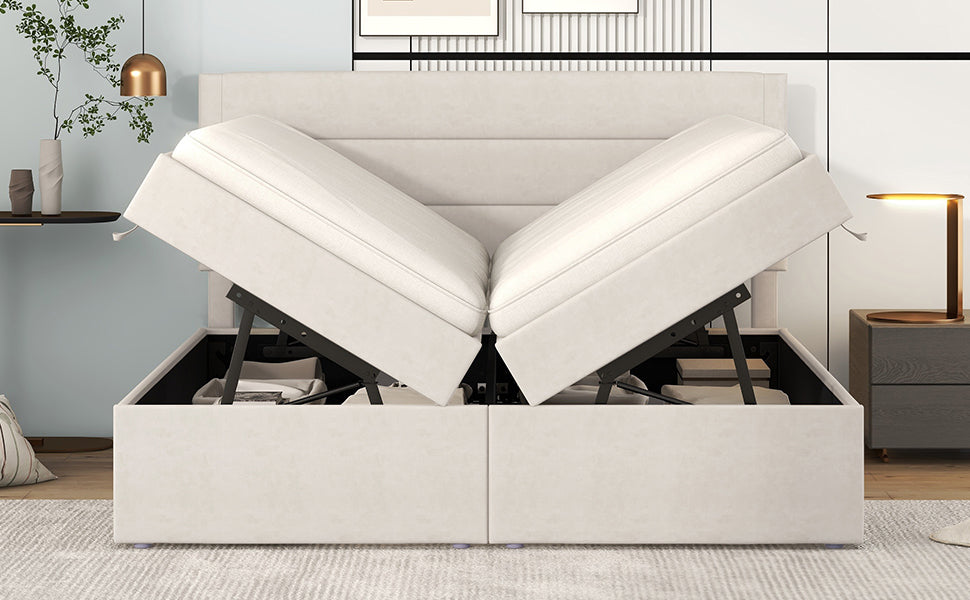Logidon gestoffeerd bed 140x200 cm beige met opbergruimte en lattenbodem