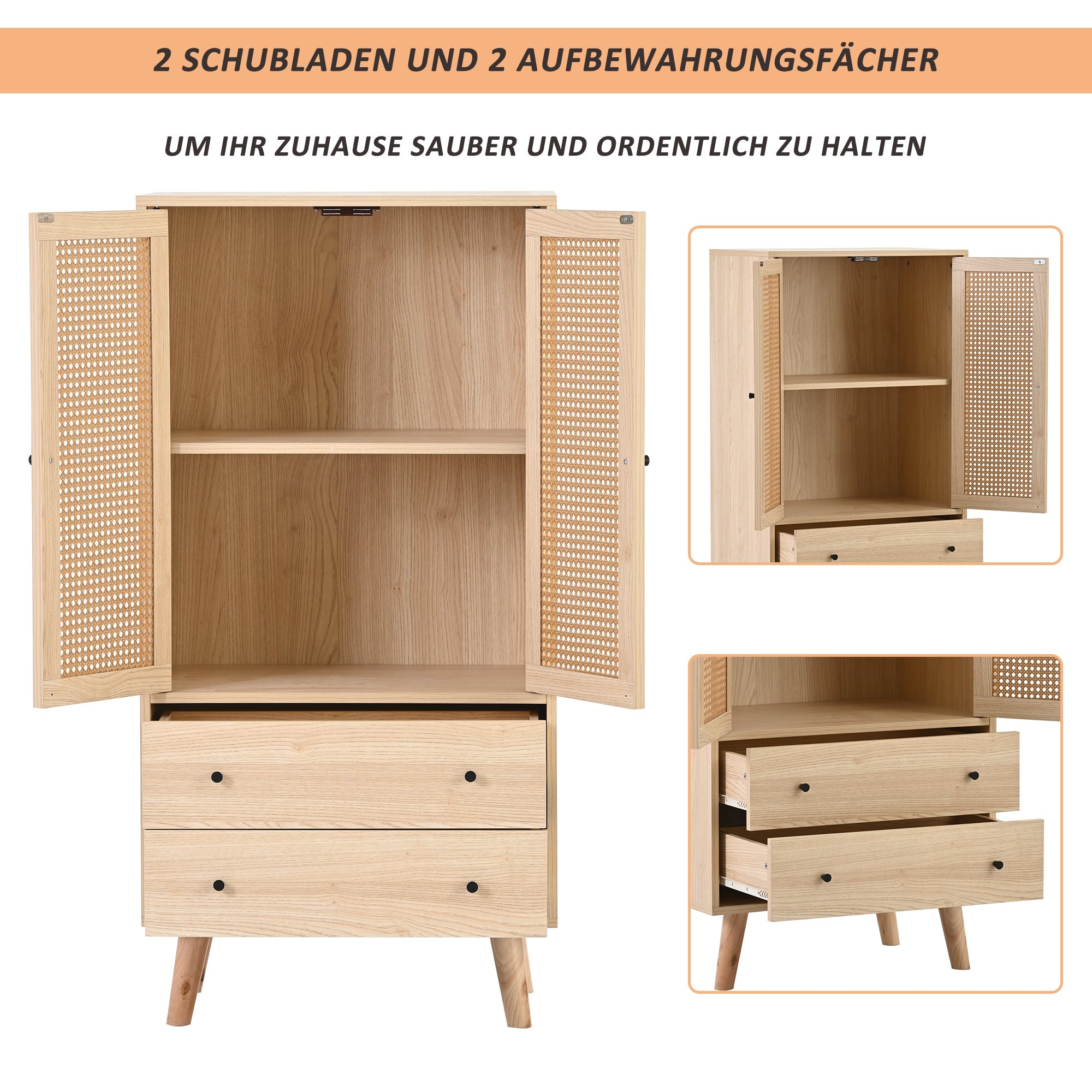 Logidon dressoir 60x120 cm eikenlook rotanlook 2 deuren 2 lades