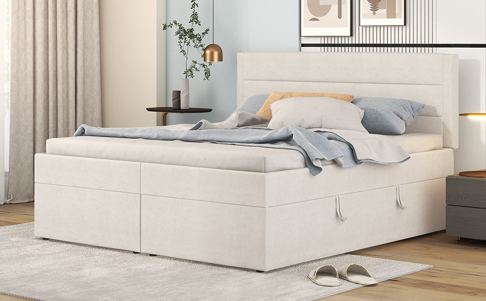 Logidon gestoffeerd bed 140x200 cm beige met opbergruimte en lattenbodem