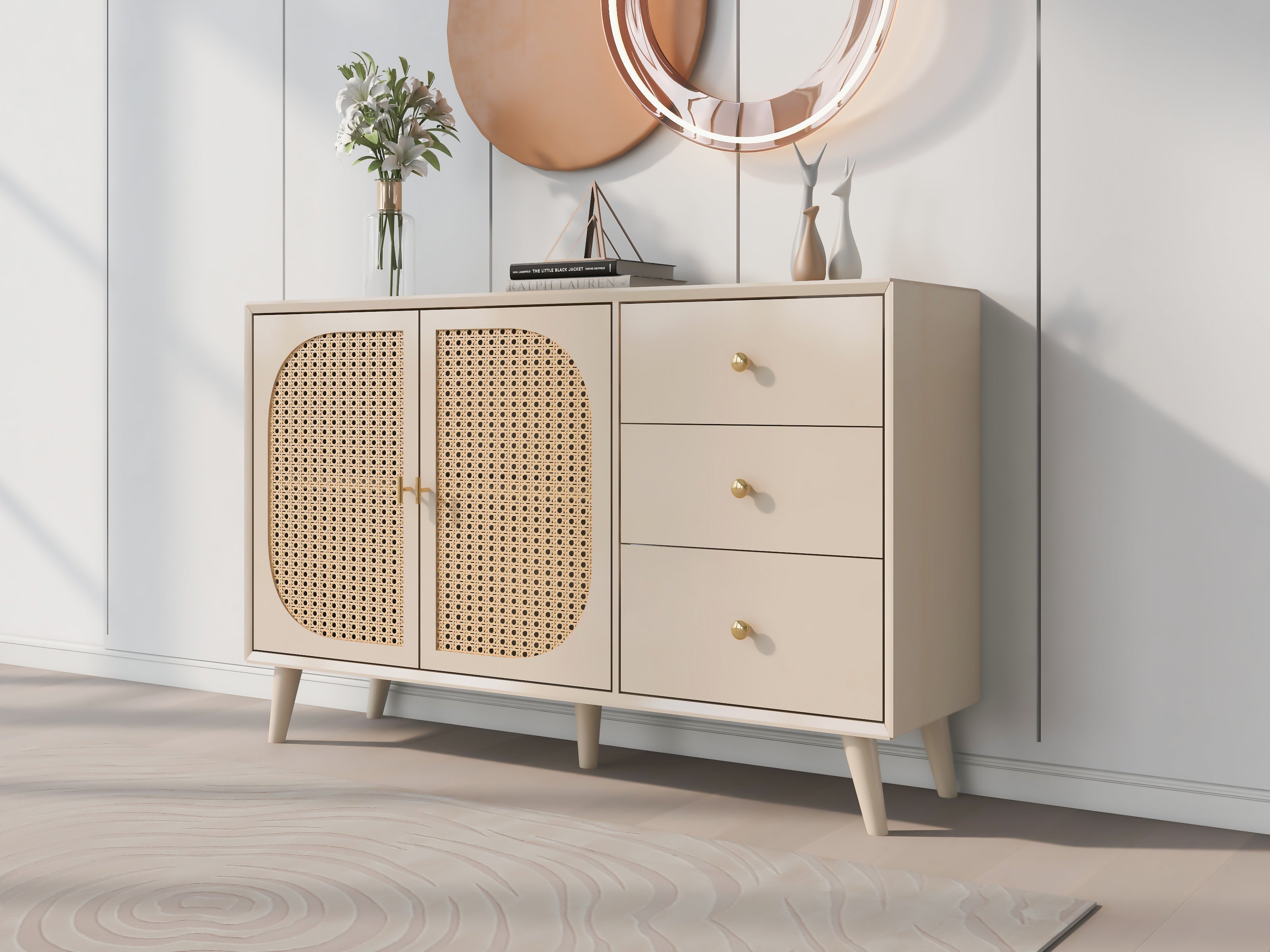 Logidon sideboard 120x40x82.5 cm cream offwhite with 2 doors and 3 drawers
