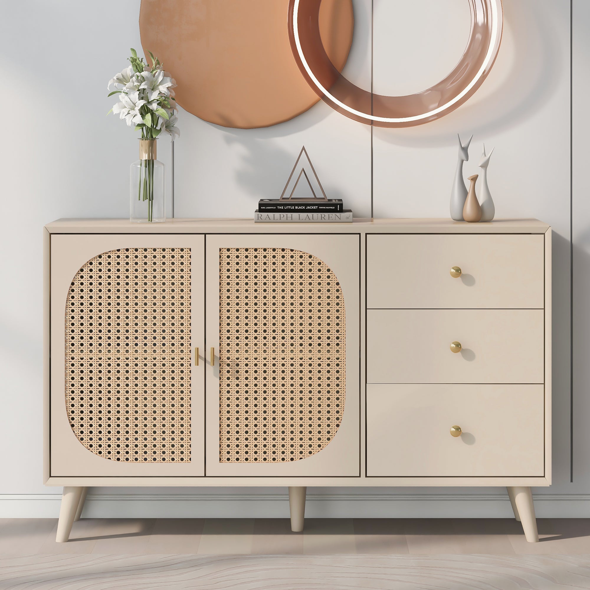 Logidon sideboard 120x40x82.5 cm cream offwhite with 2 doors and 3 drawers
