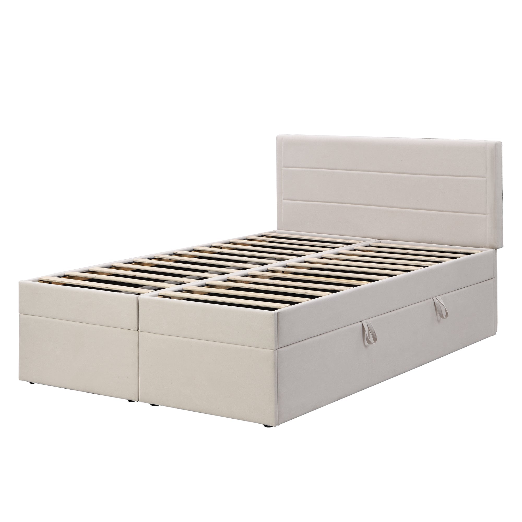 Logidon gestoffeerd bed 140x200 cm beige met opbergruimte en lattenbodem