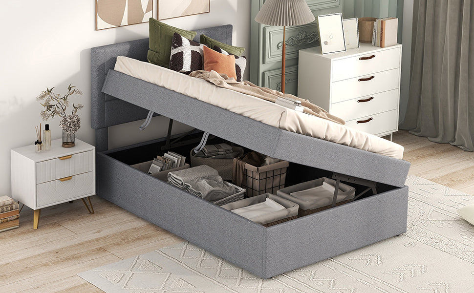 Logidon gestoffeerd bed 90x200 grijs met grote opbergruimte