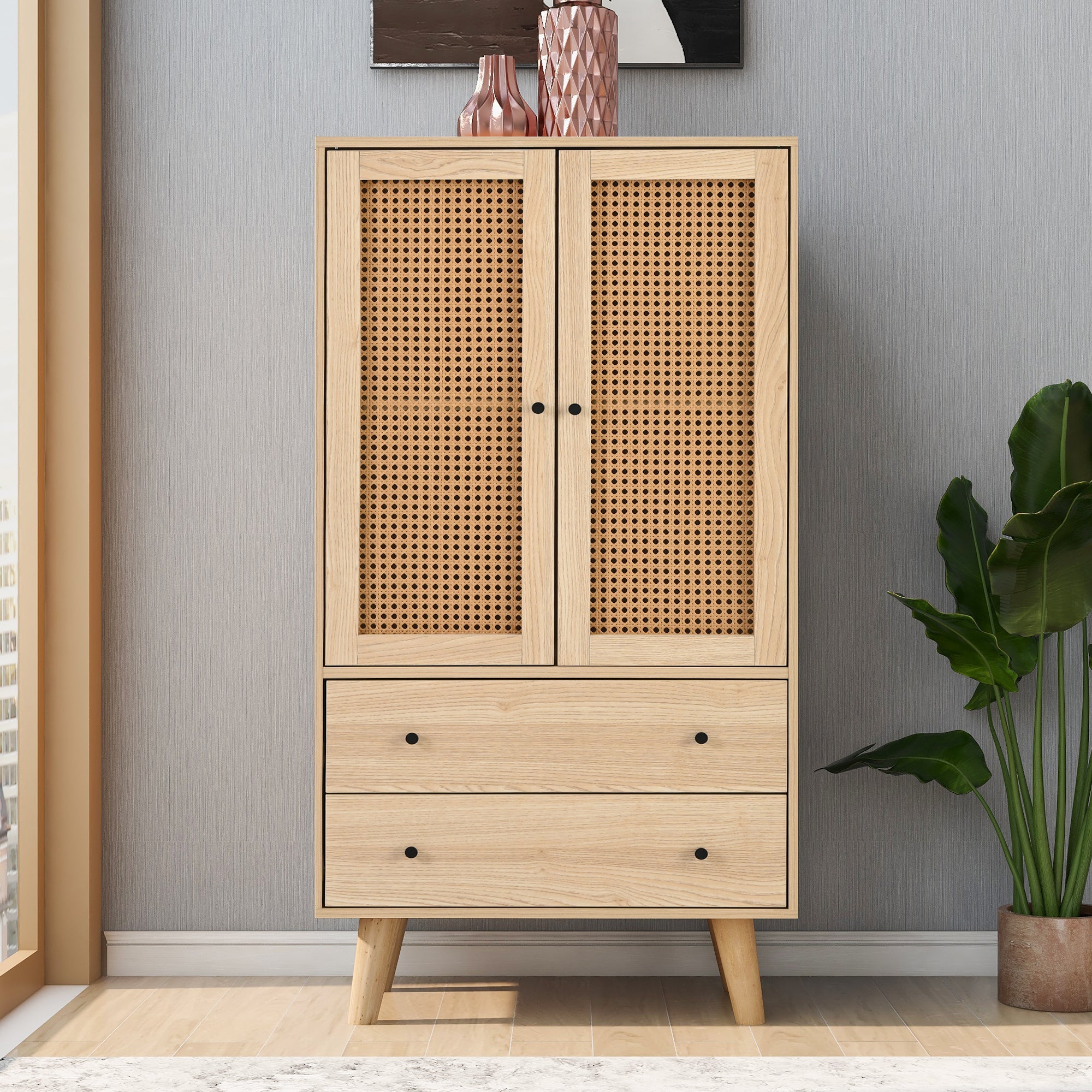 Logidon dressoir 60x120 cm eikenlook rotanlook 2 deuren 2 lades