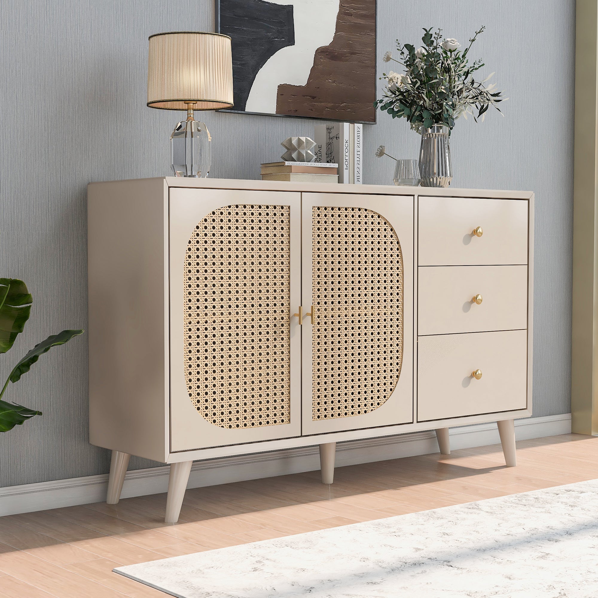 Logidon sideboard 120x40x82.5 cm cream offwhite with 2 doors and 3 drawers