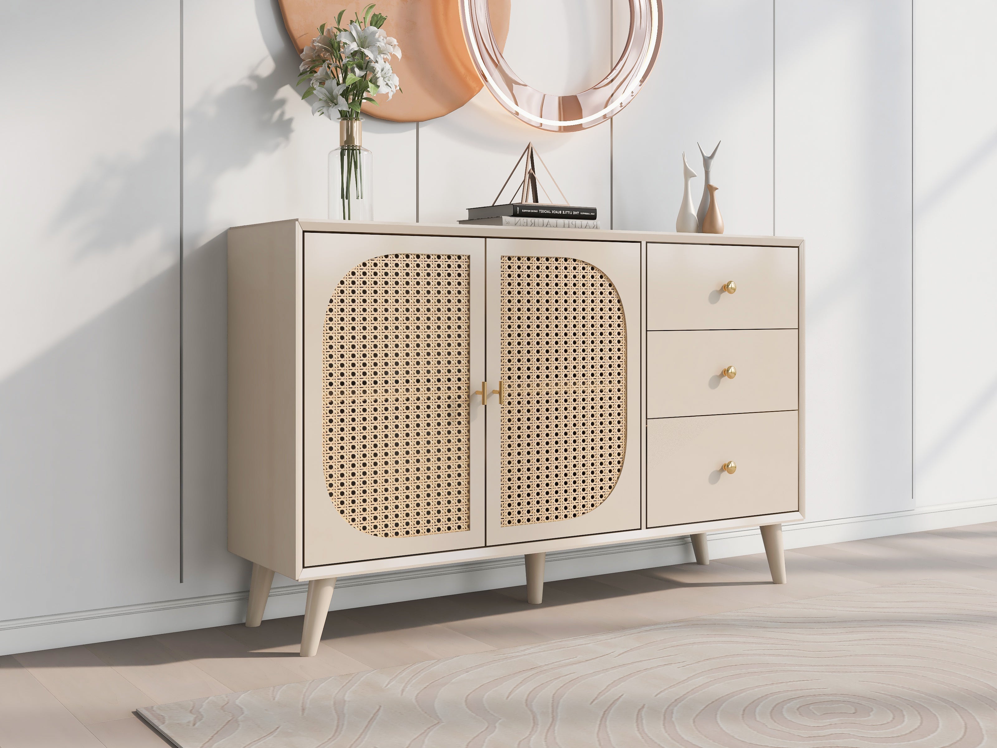 Logidon sideboard 120x40x82.5 cm cream offwhite with 2 doors and 3 drawers