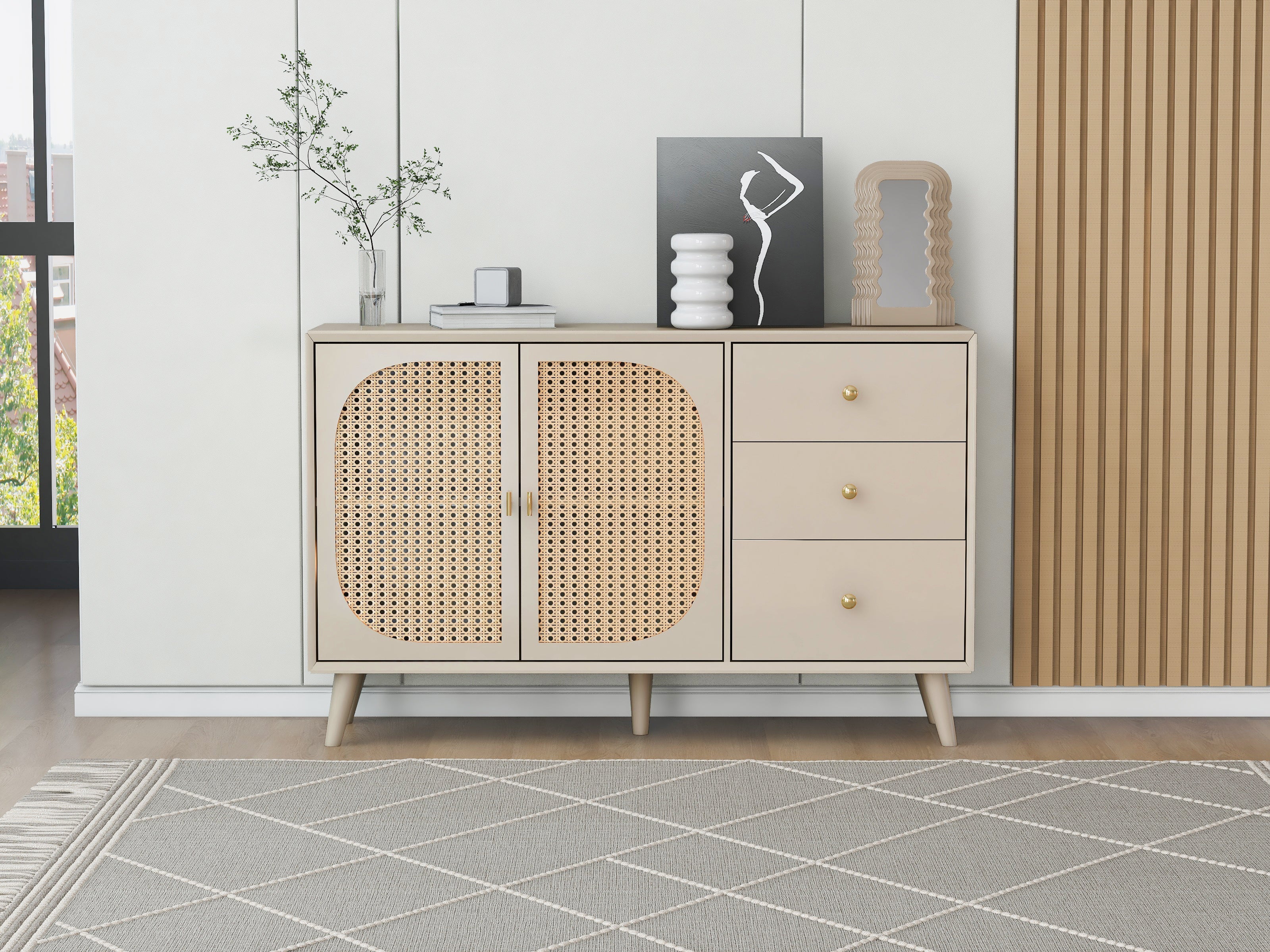 Logidon sideboard 120x40x82.5 cm cream offwhite with 2 doors and 3 drawers