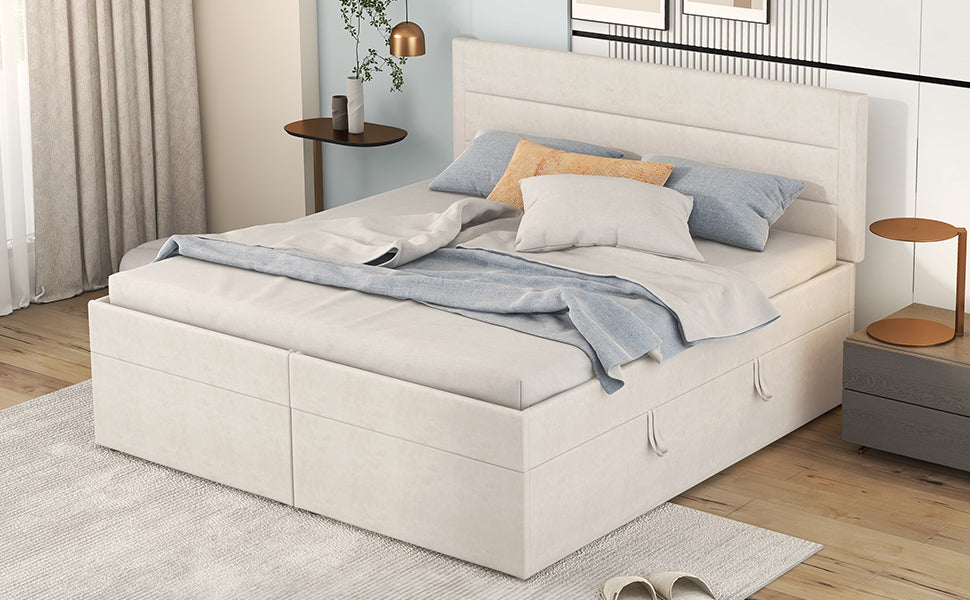 Logidon gestoffeerd bed 140x200 cm beige met opbergruimte en lattenbodem