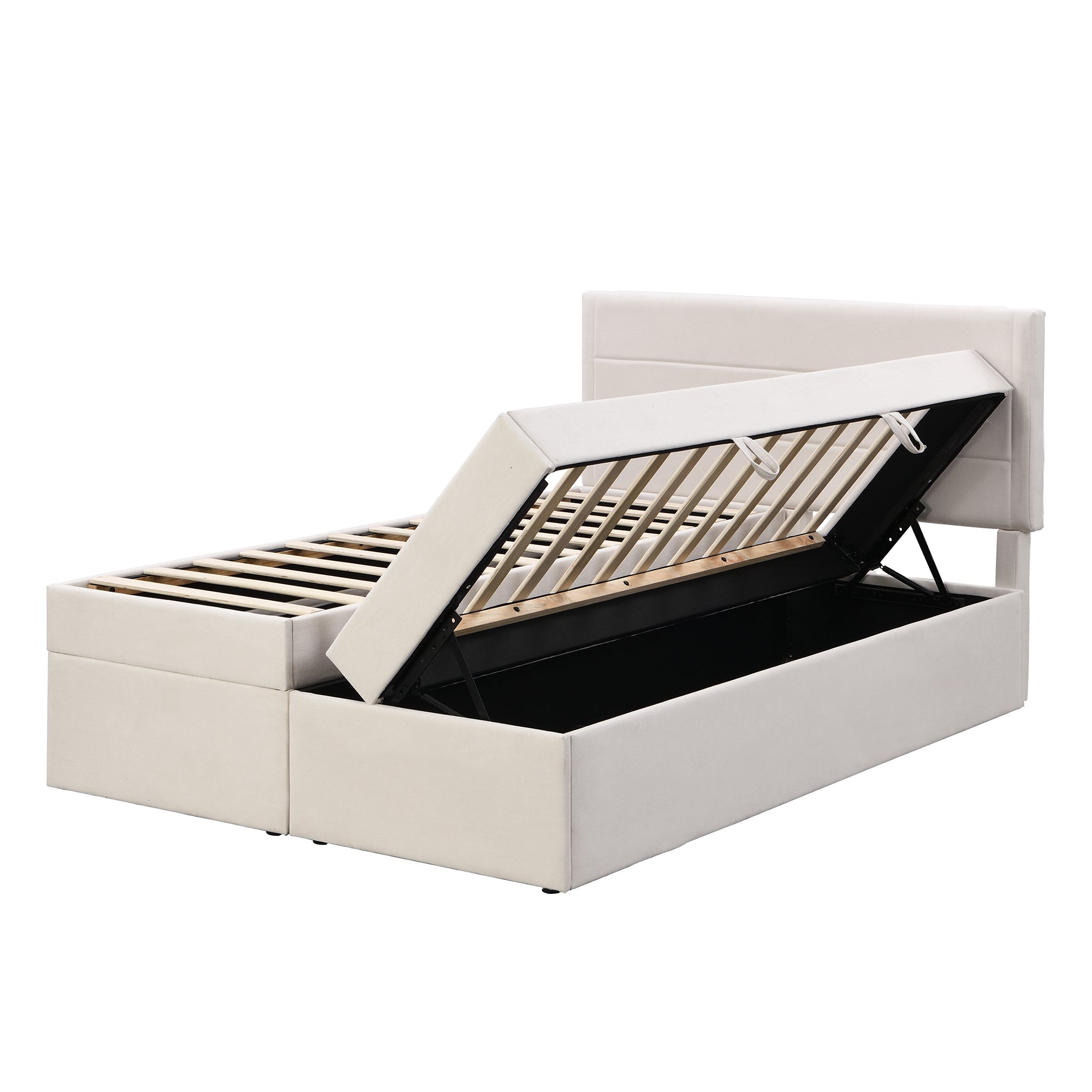 Logidon gestoffeerd bed 140x200 cm beige met opbergruimte en lattenbodem
