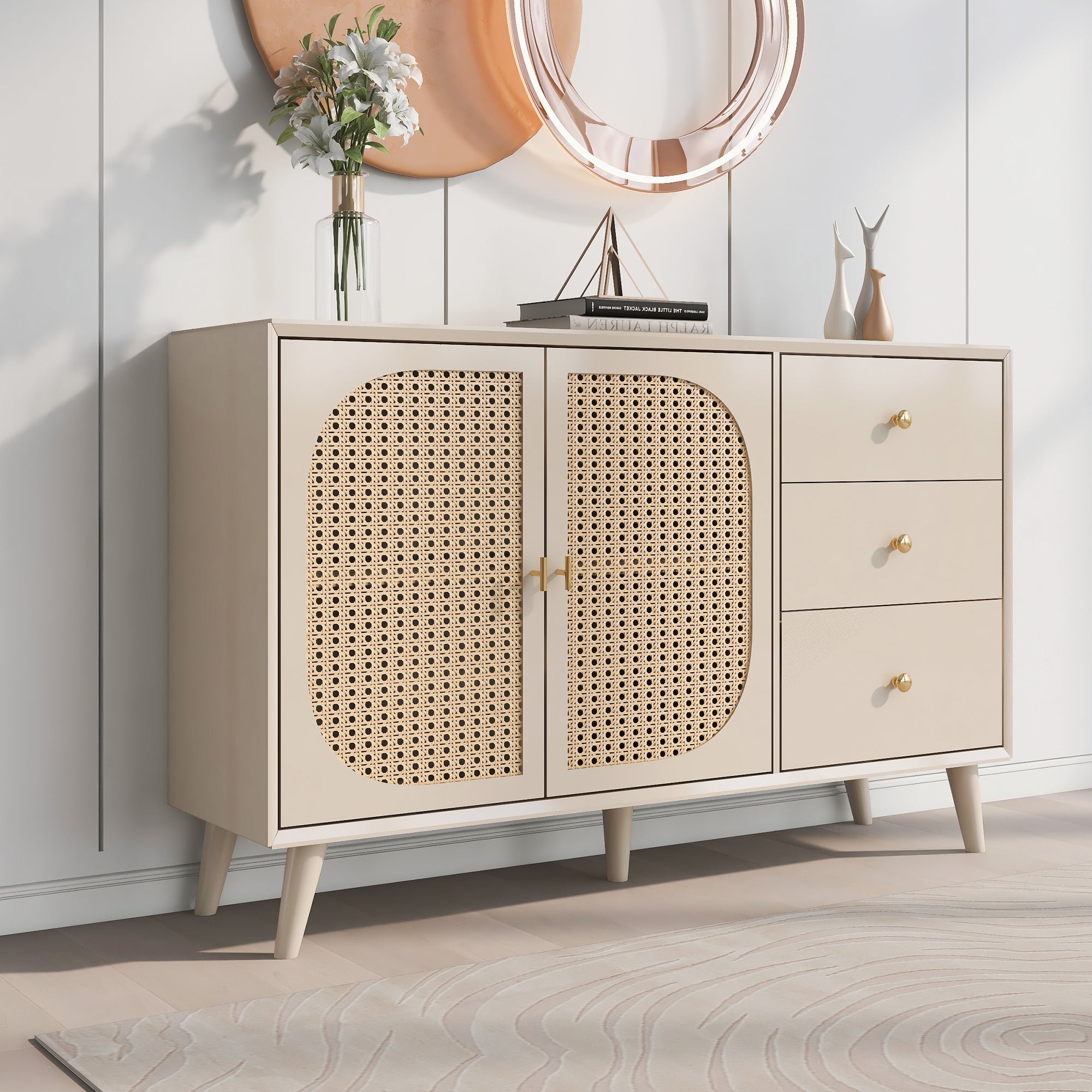 Logidon sideboard 120x40x82.5 cm cream offwhite with 2 doors and 3 drawers