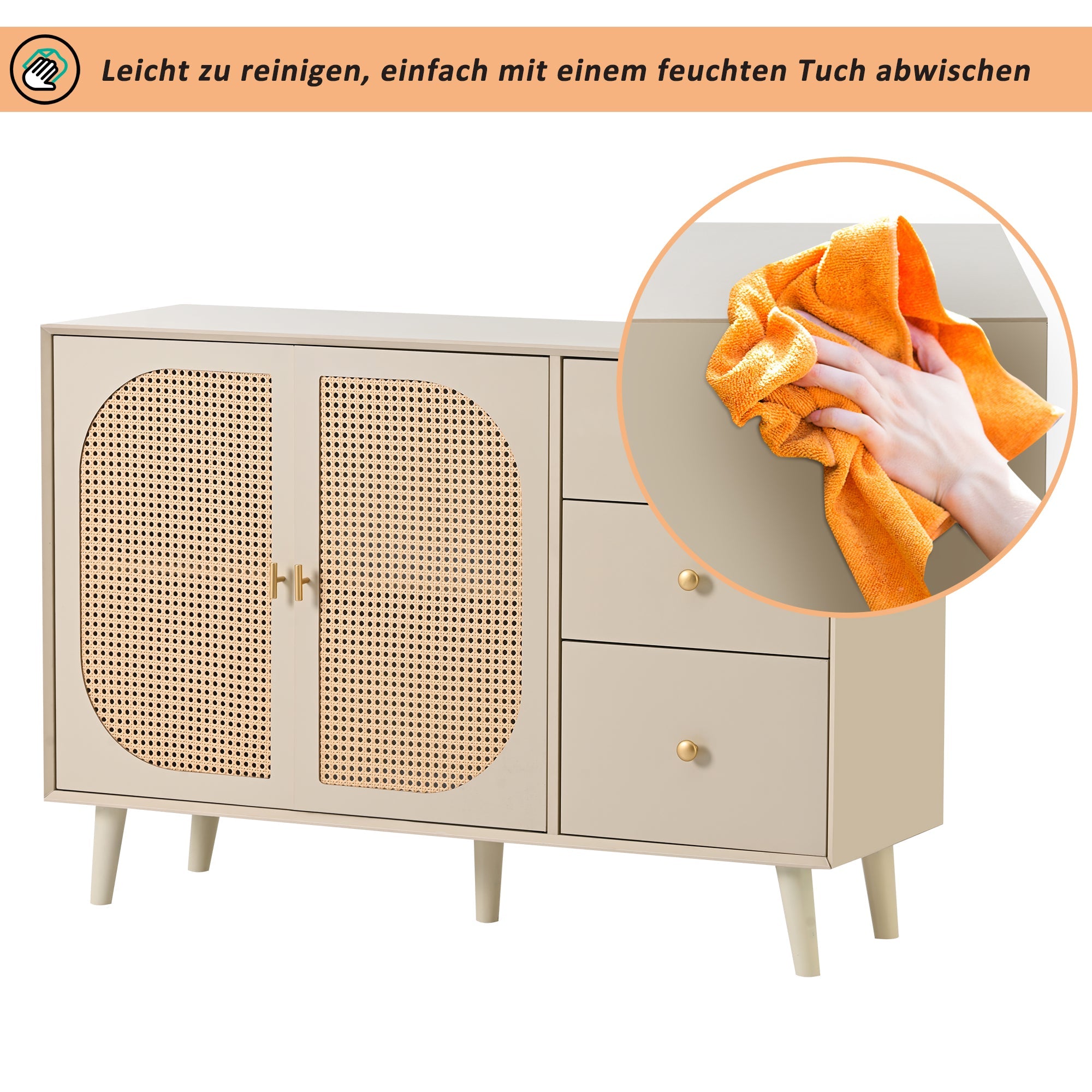 Logidon sideboard 120x40x82.5 cm cream offwhite with 2 doors and 3 drawers