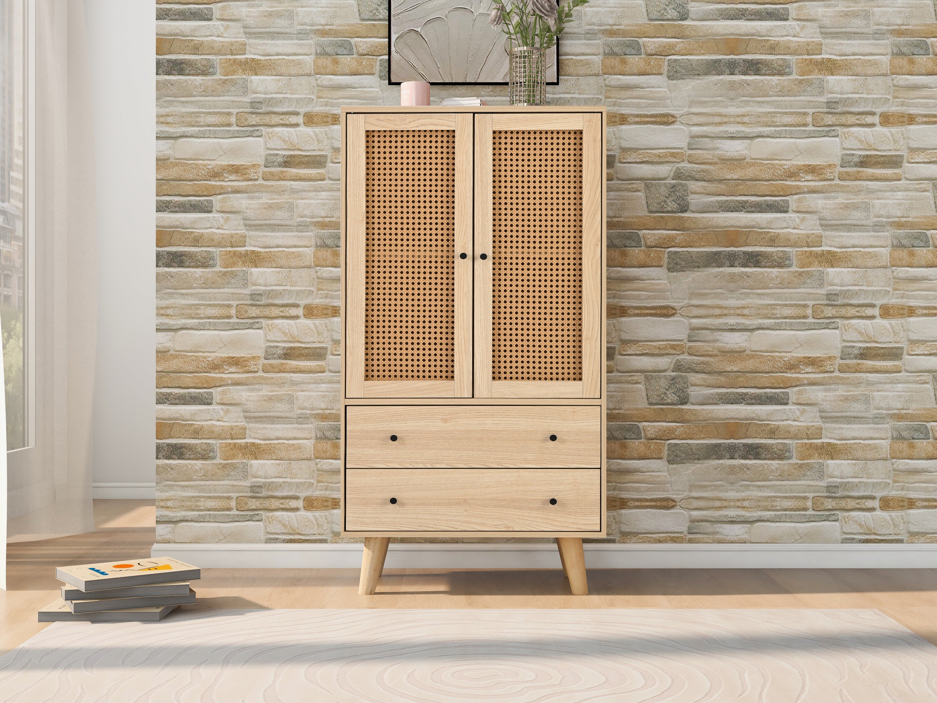 Logidon dressoir 60x120 cm eikenlook rotanlook 2 deuren 2 lades