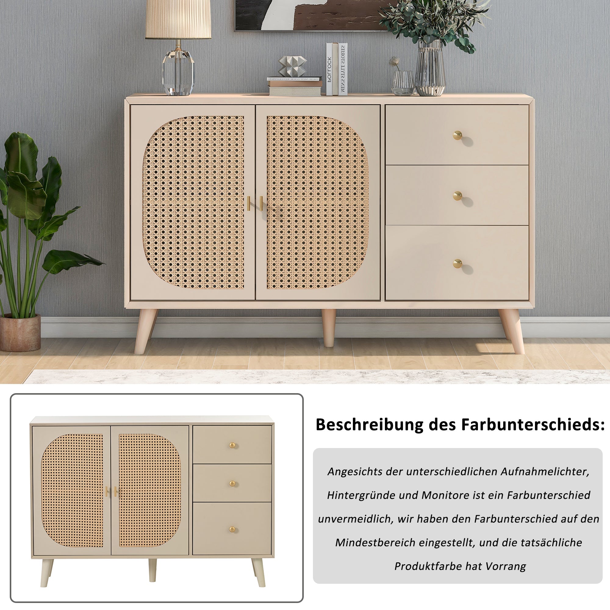 Logidon sideboard 120x40x82.5 cm cream offwhite with 2 doors and 3 drawers