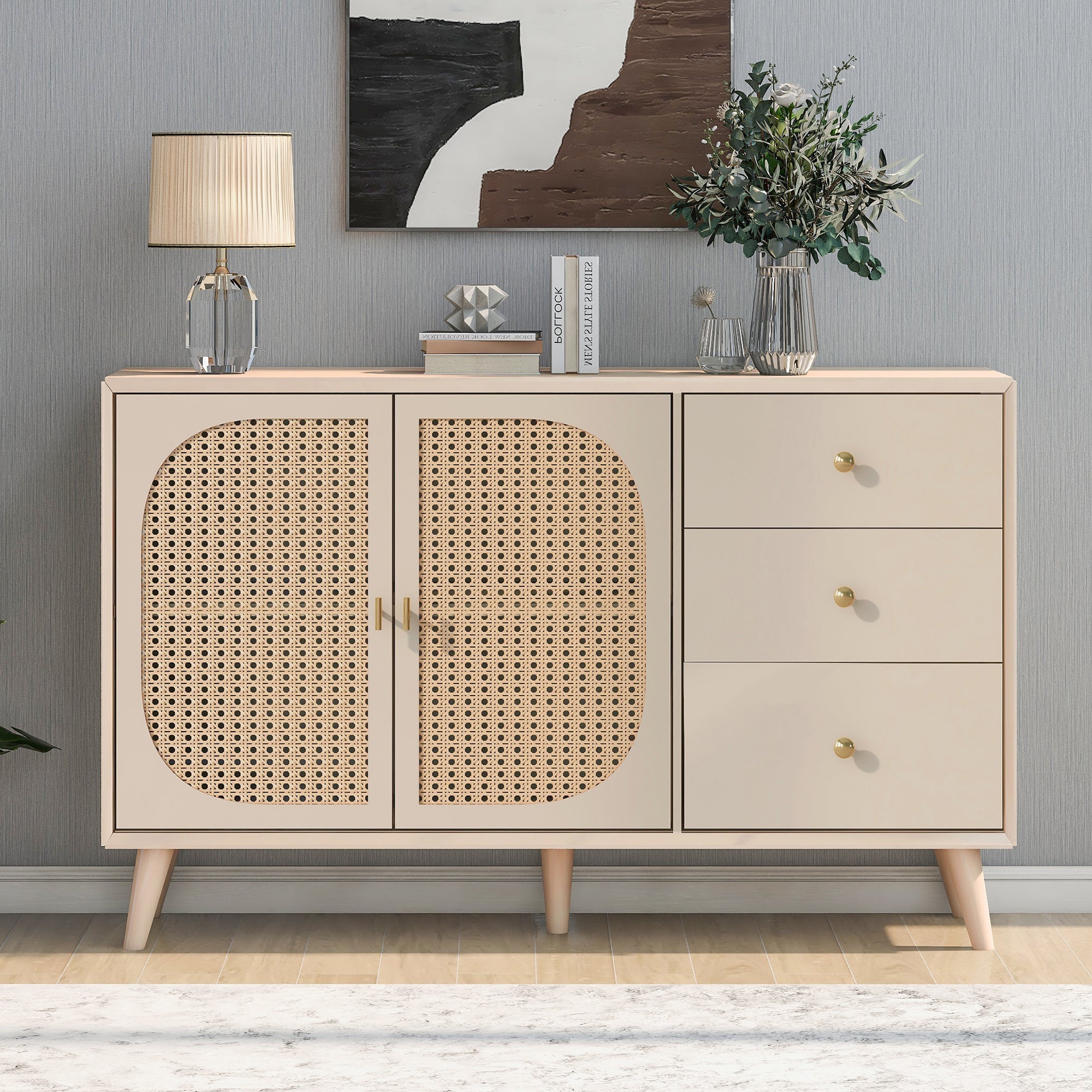 Logidon sideboard 120x40x82.5 cm cream offwhite with 2 doors and 3 drawers