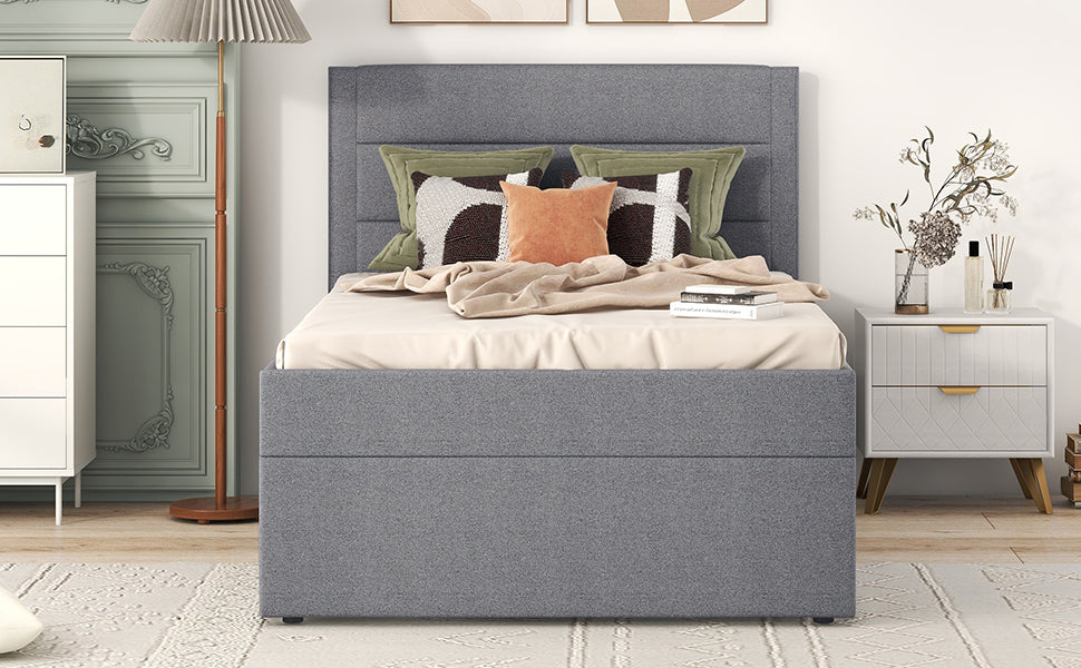 Logidon gestoffeerd bed 90x200 grijs met grote opbergruimte