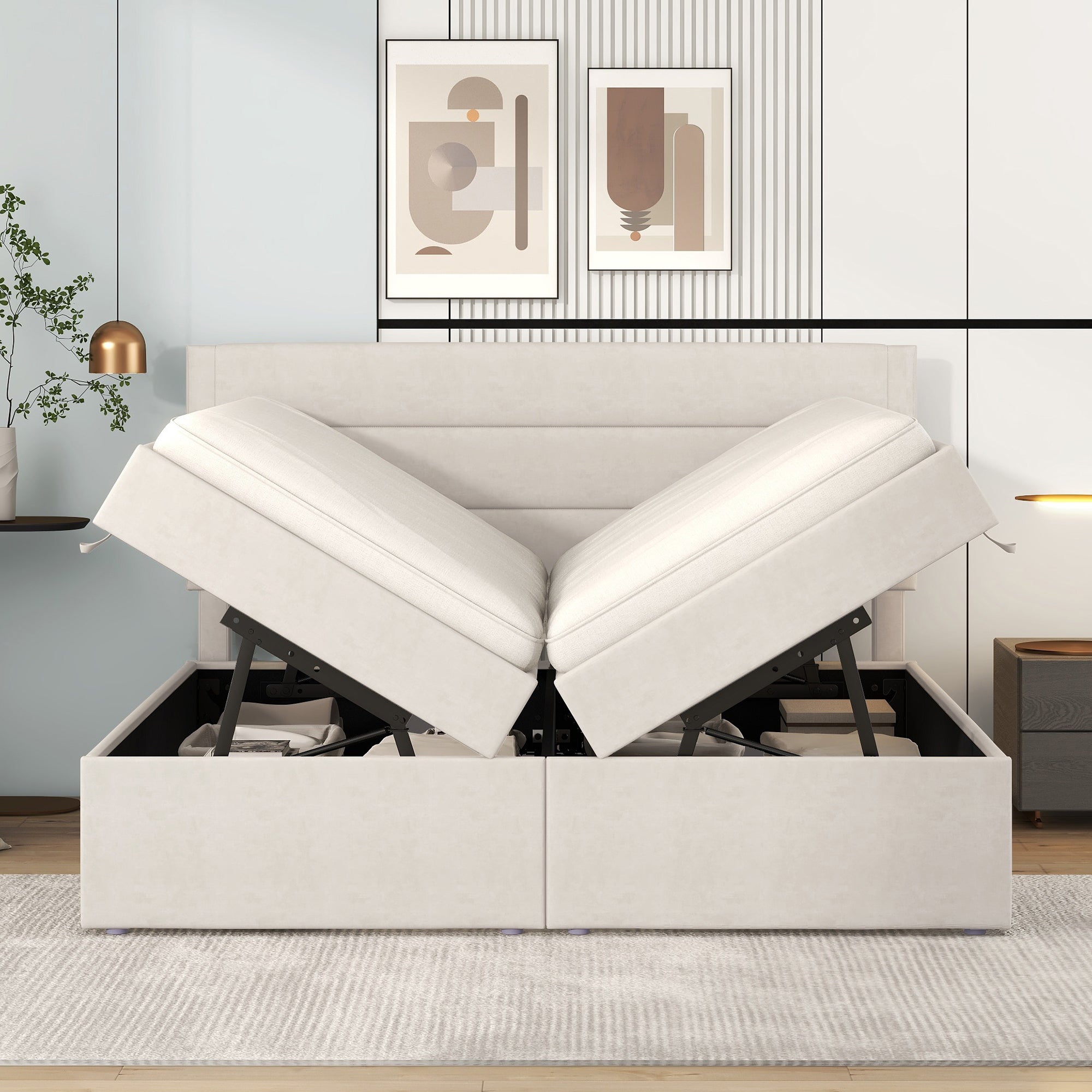 Logidon gestoffeerd bed 140x200 cm beige met opbergruimte en lattenbodem