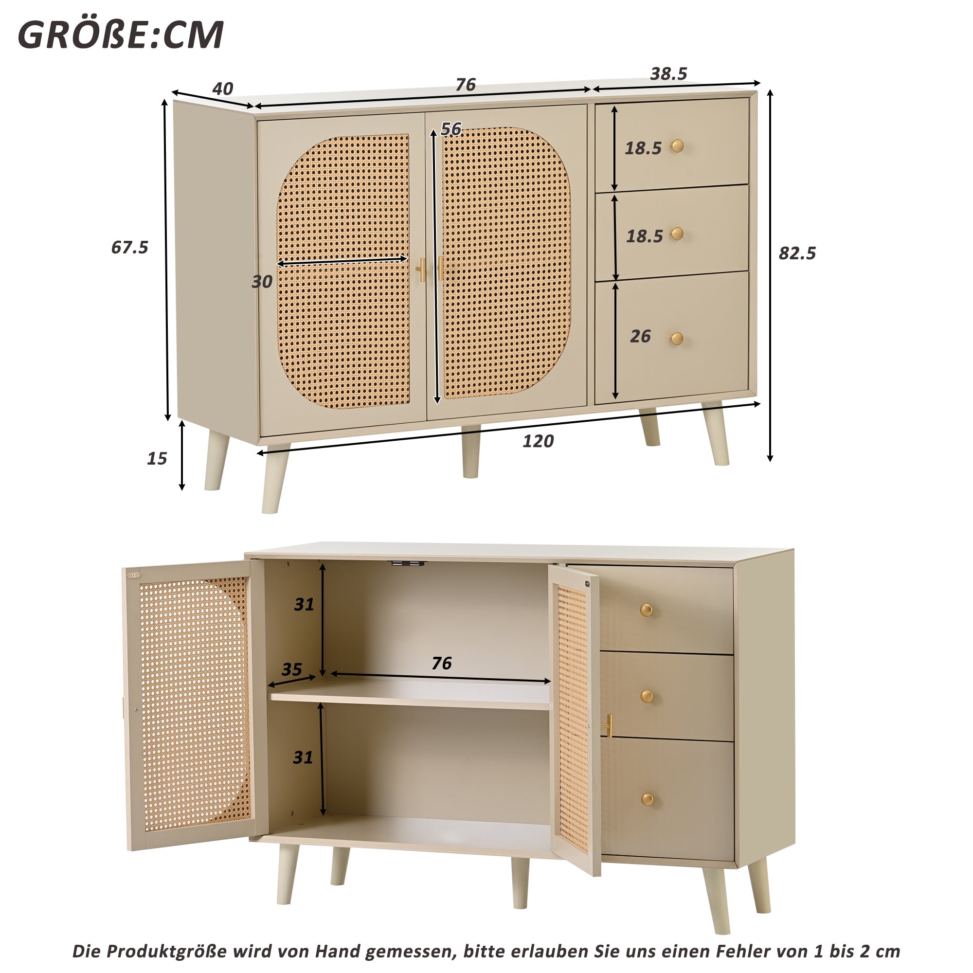 Logidon dressoir 120x40x82,5 cm crème gebroken wit met 2 deuren en 3 lades